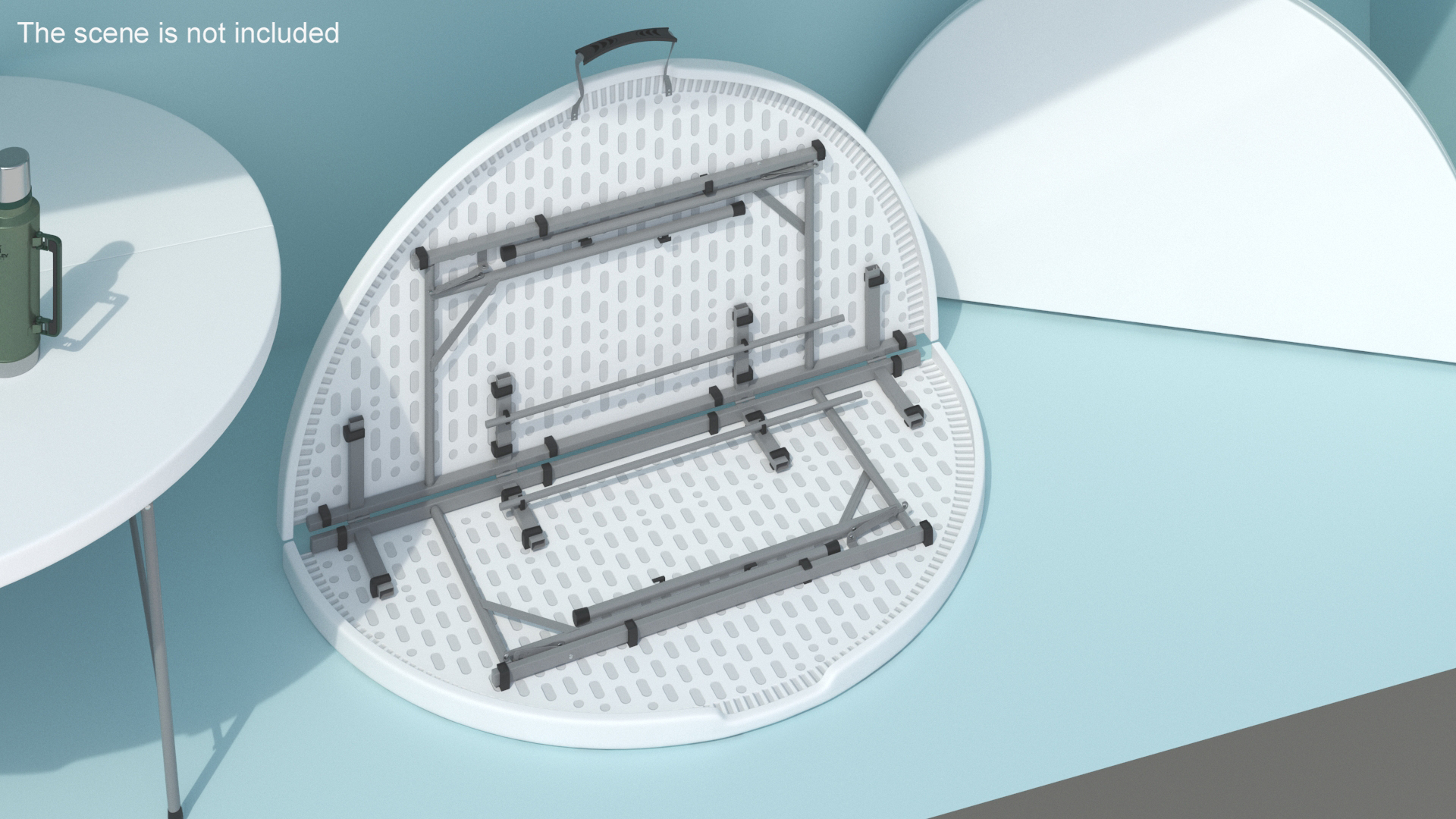 Round Folding Table White Folded 3D