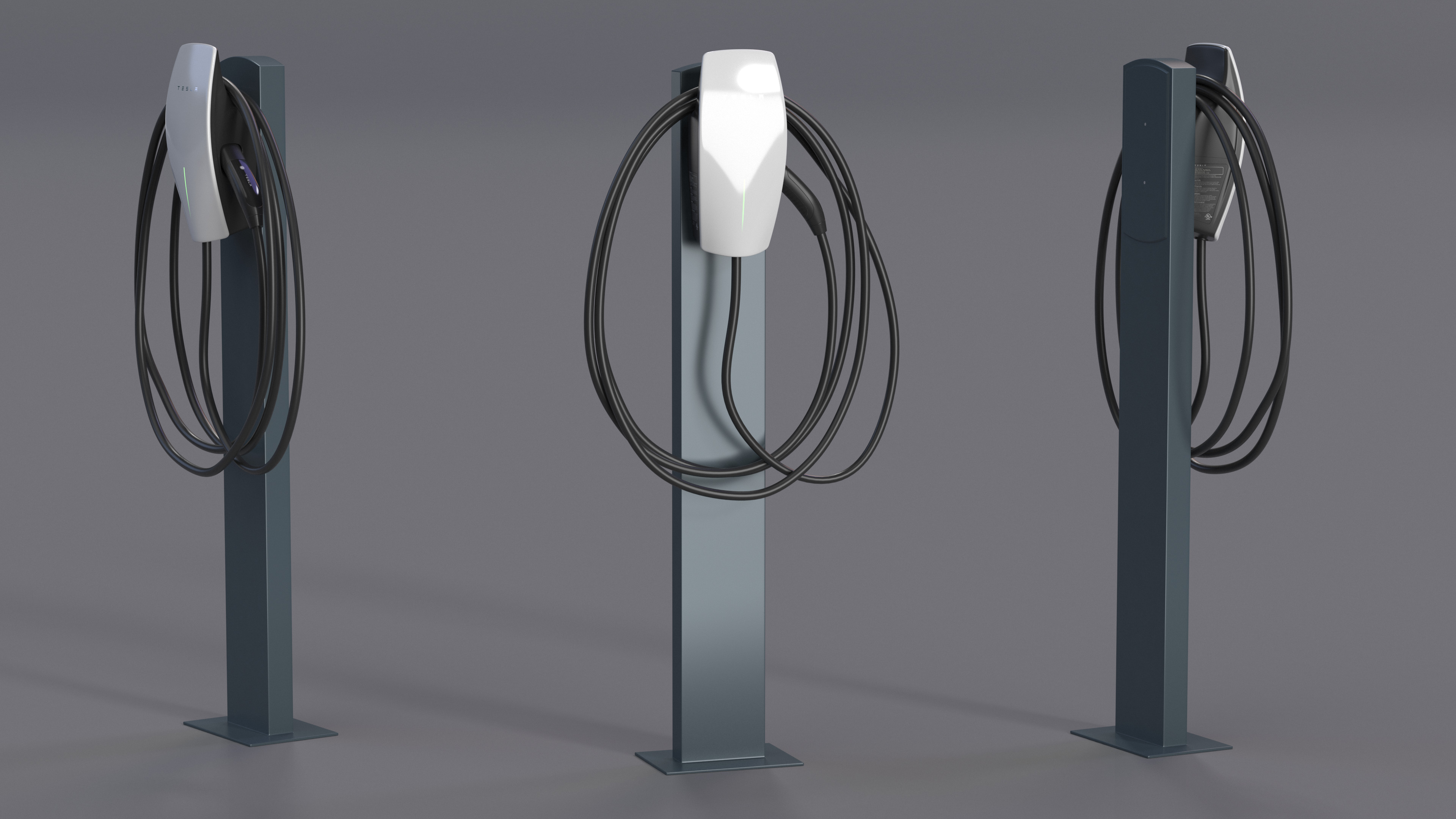 3D Pedestal Mounted EV Charging Station Tesla White model