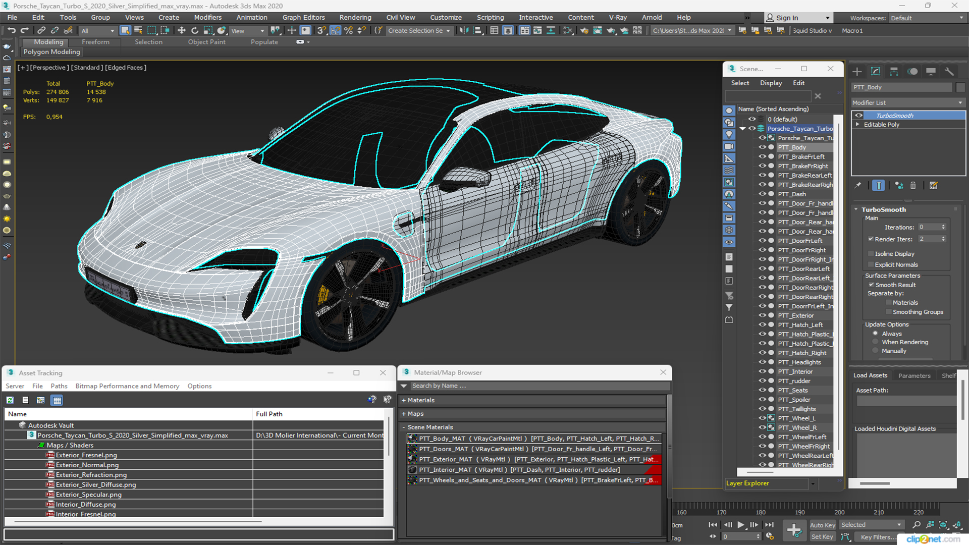 3D model Porsche Taycan Turbo S 2020 Silver Simplified