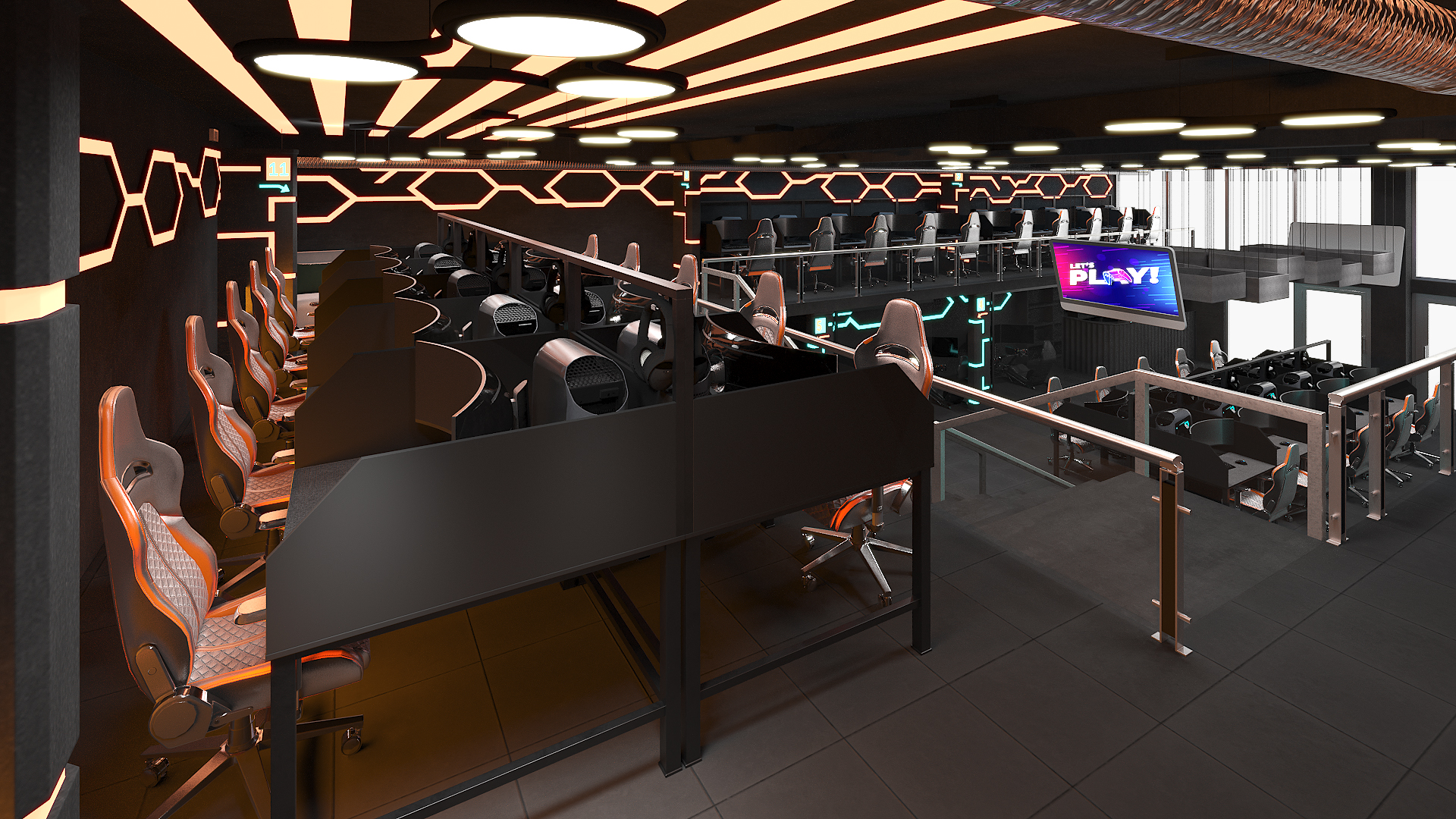 Esports Arena with Gaming Workstations Interior, view 4