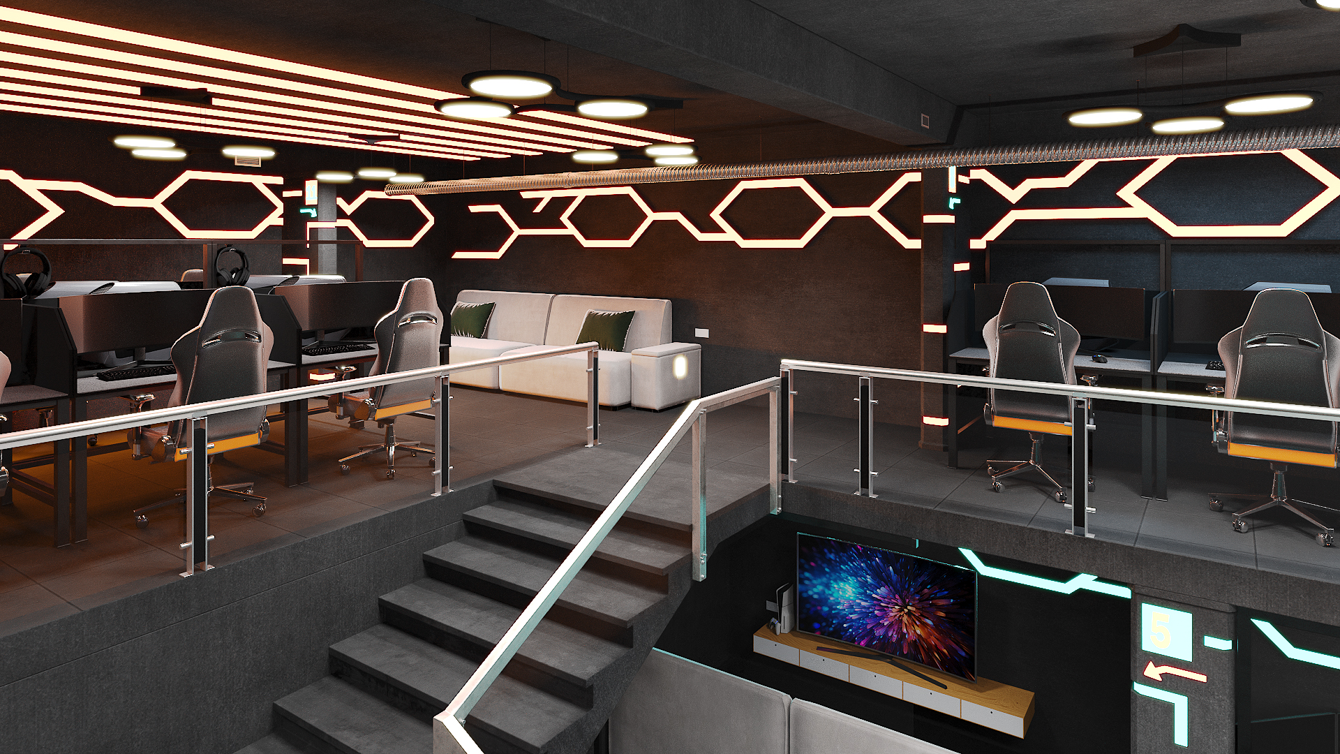 Esports Arena with Gaming Workstations Interior, view 2