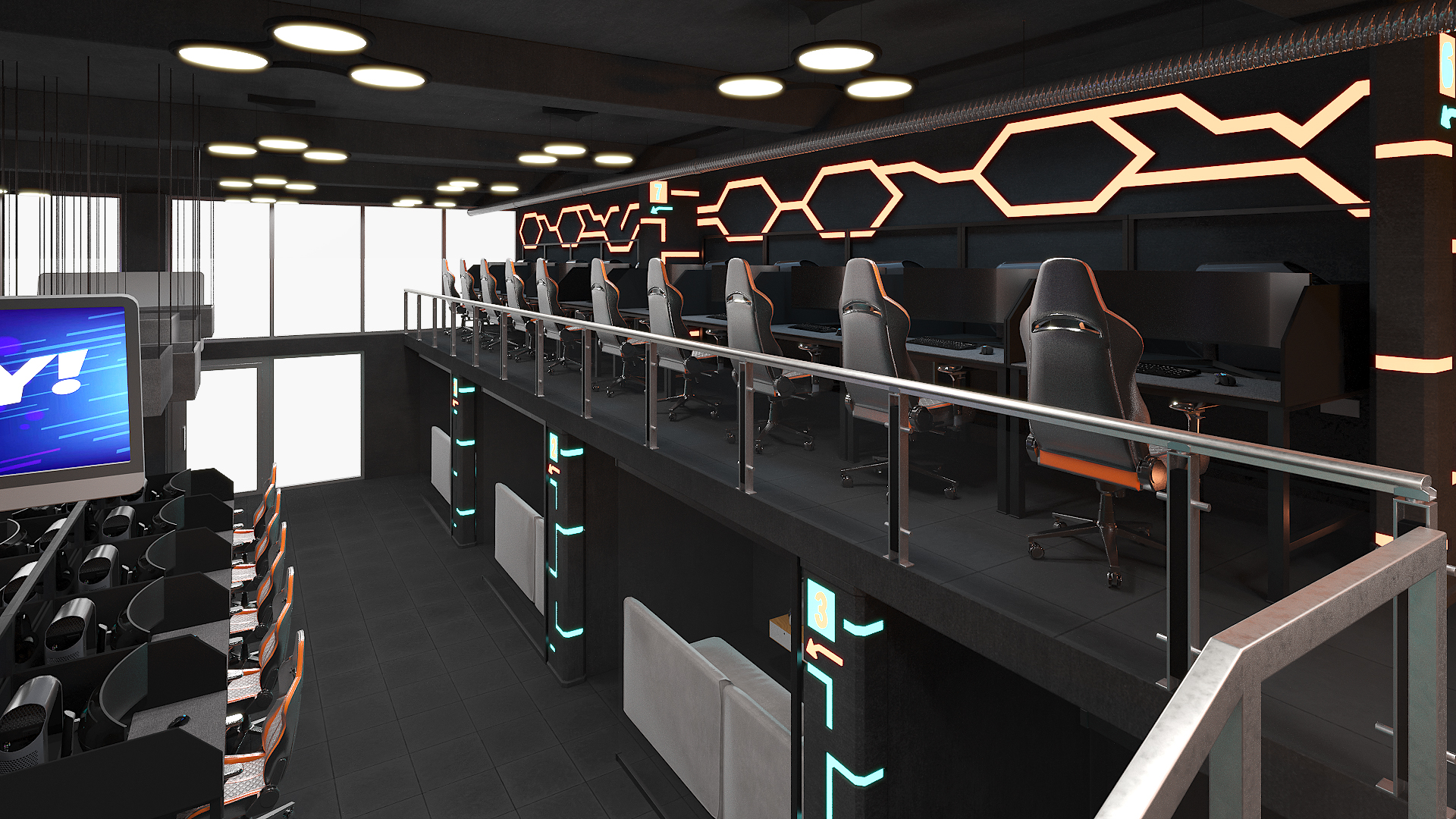 Esports Arena with Gaming Workstations Interior, view 5