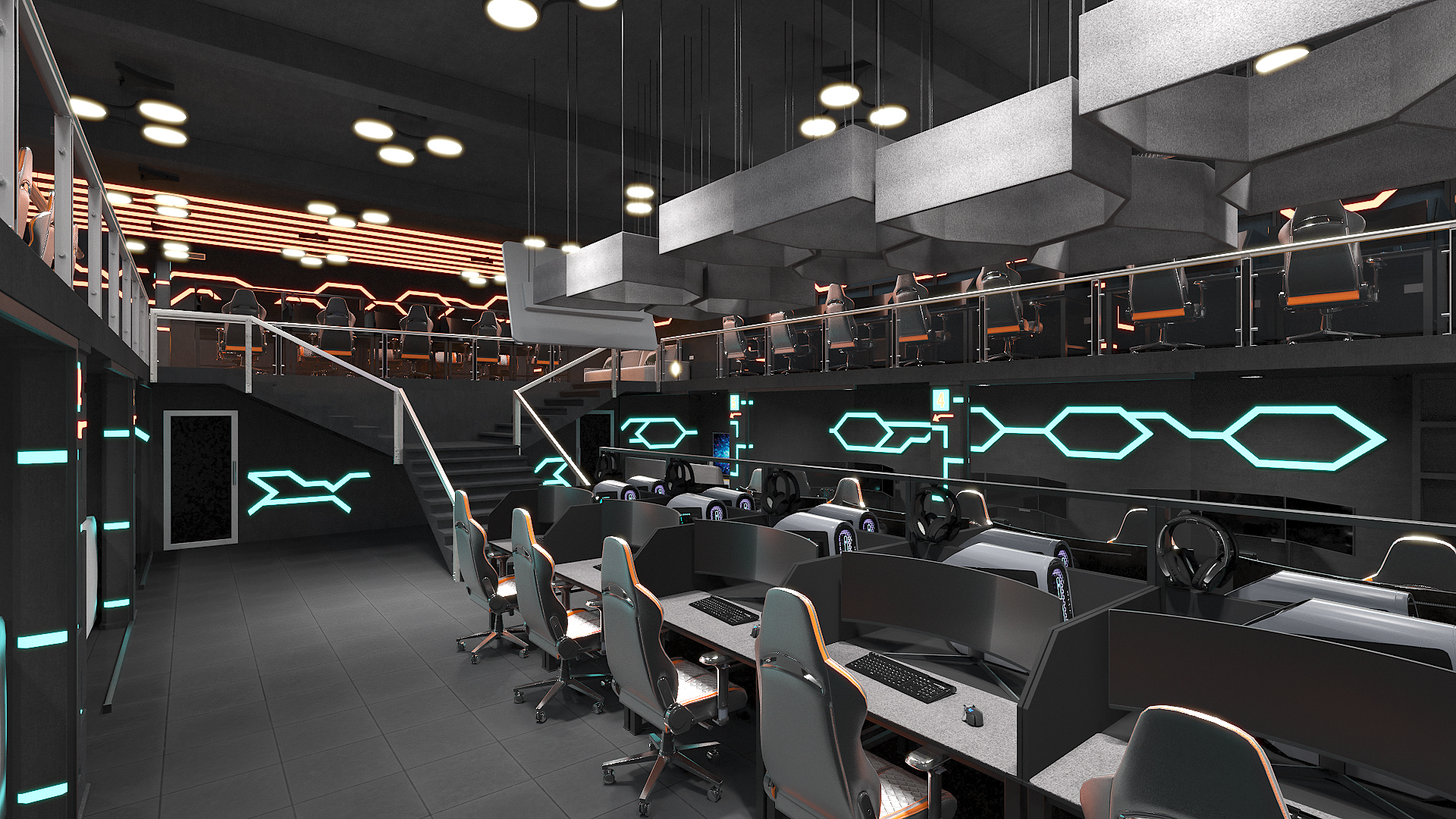 Esports Arena with Gaming Workstations Interior