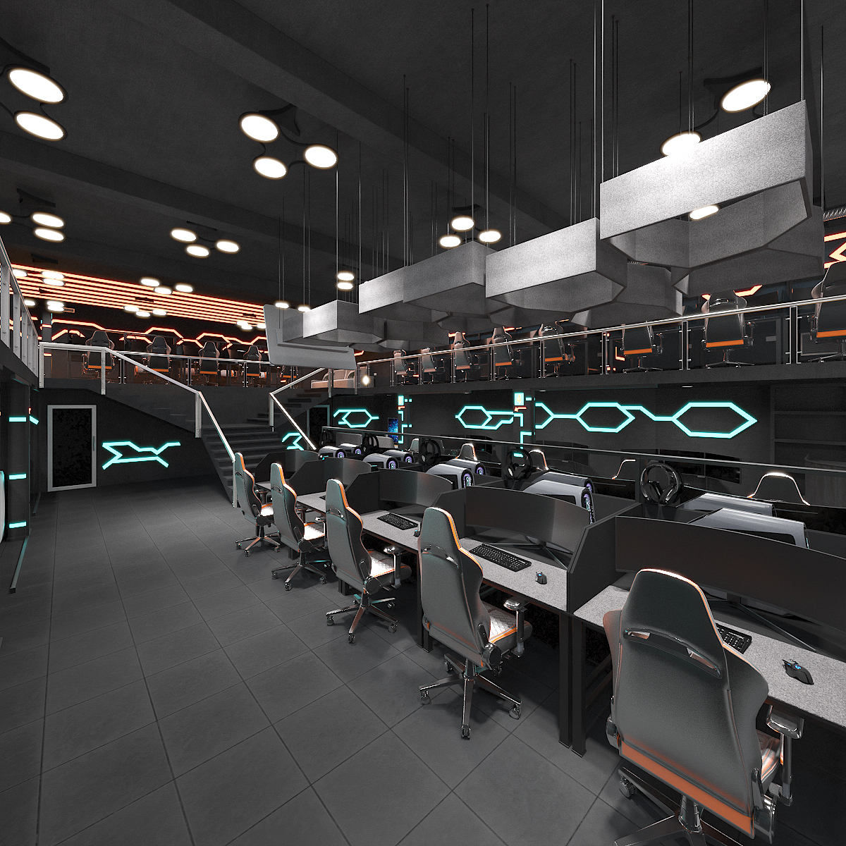 Esports Arena with Gaming Workstations Interior 3D model preview