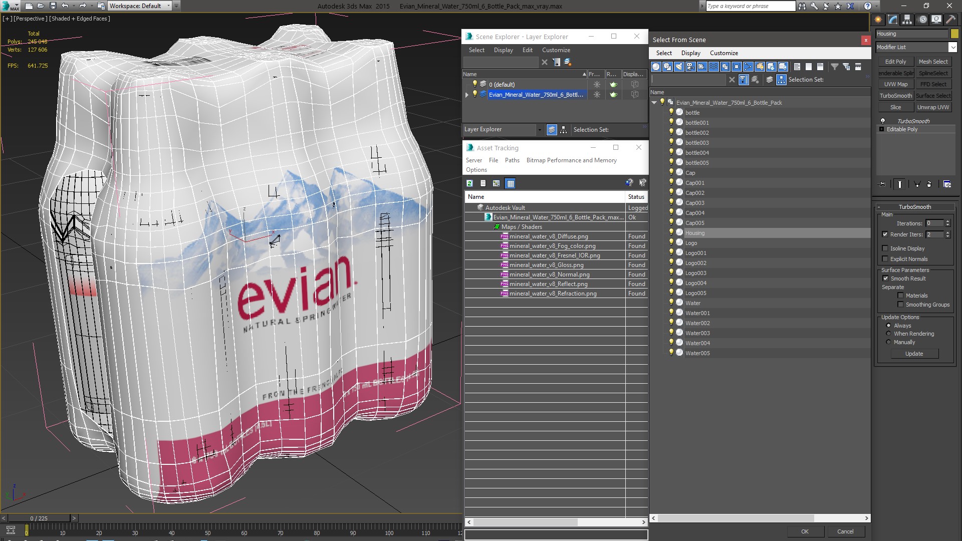 Evian Mineral Water 750ml 6 Bottle Pack 3D model