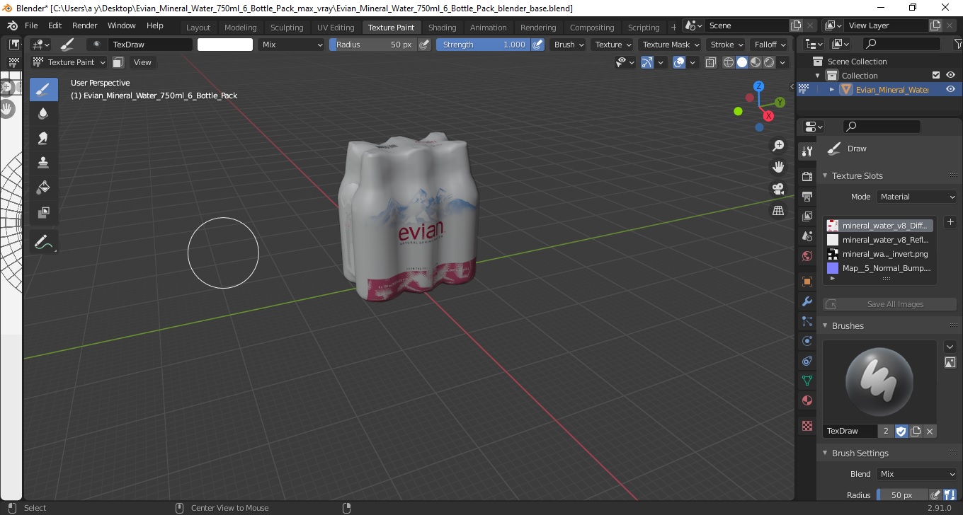 Evian Mineral Water 750ml 6 Bottle Pack 3D model