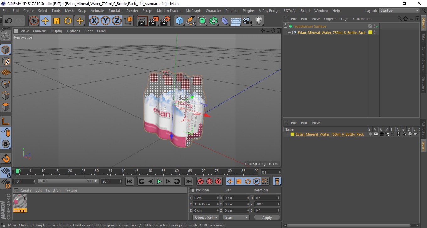 Evian Mineral Water 750ml 6 Bottle Pack 3D model