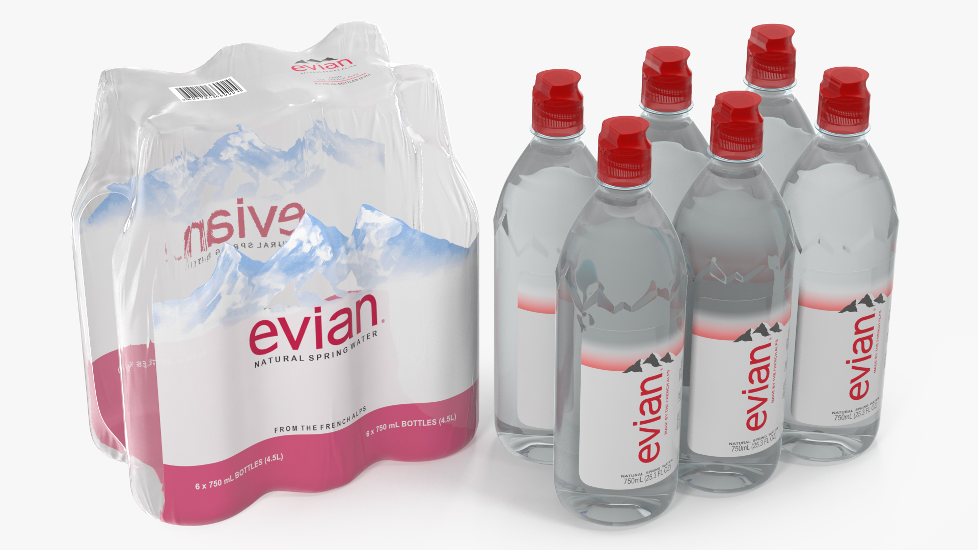 Evian Mineral Water 750ml 6 Bottle Pack 3D model