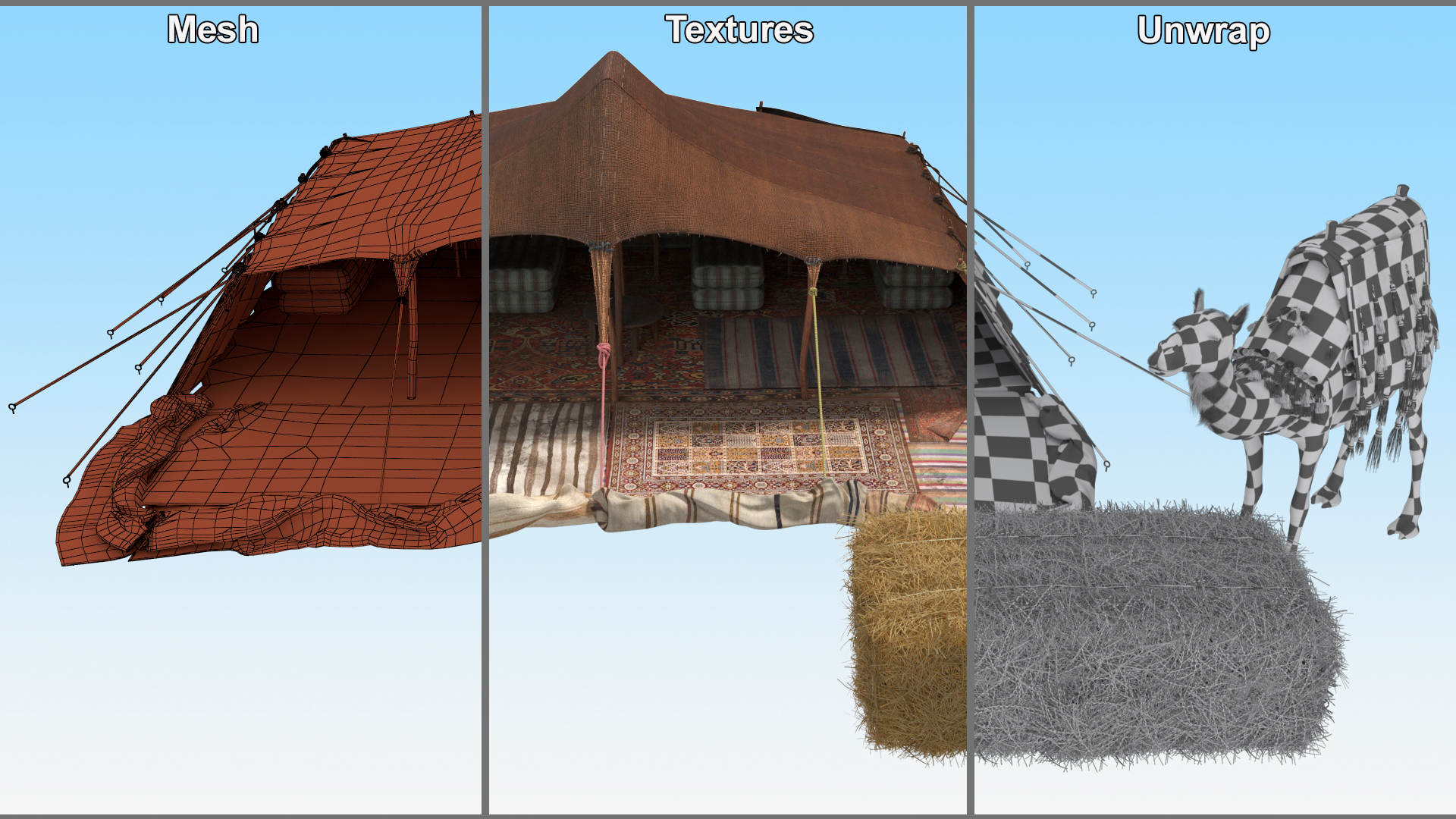 Traditional Bedouin Tent with Camel Fur 3D model
