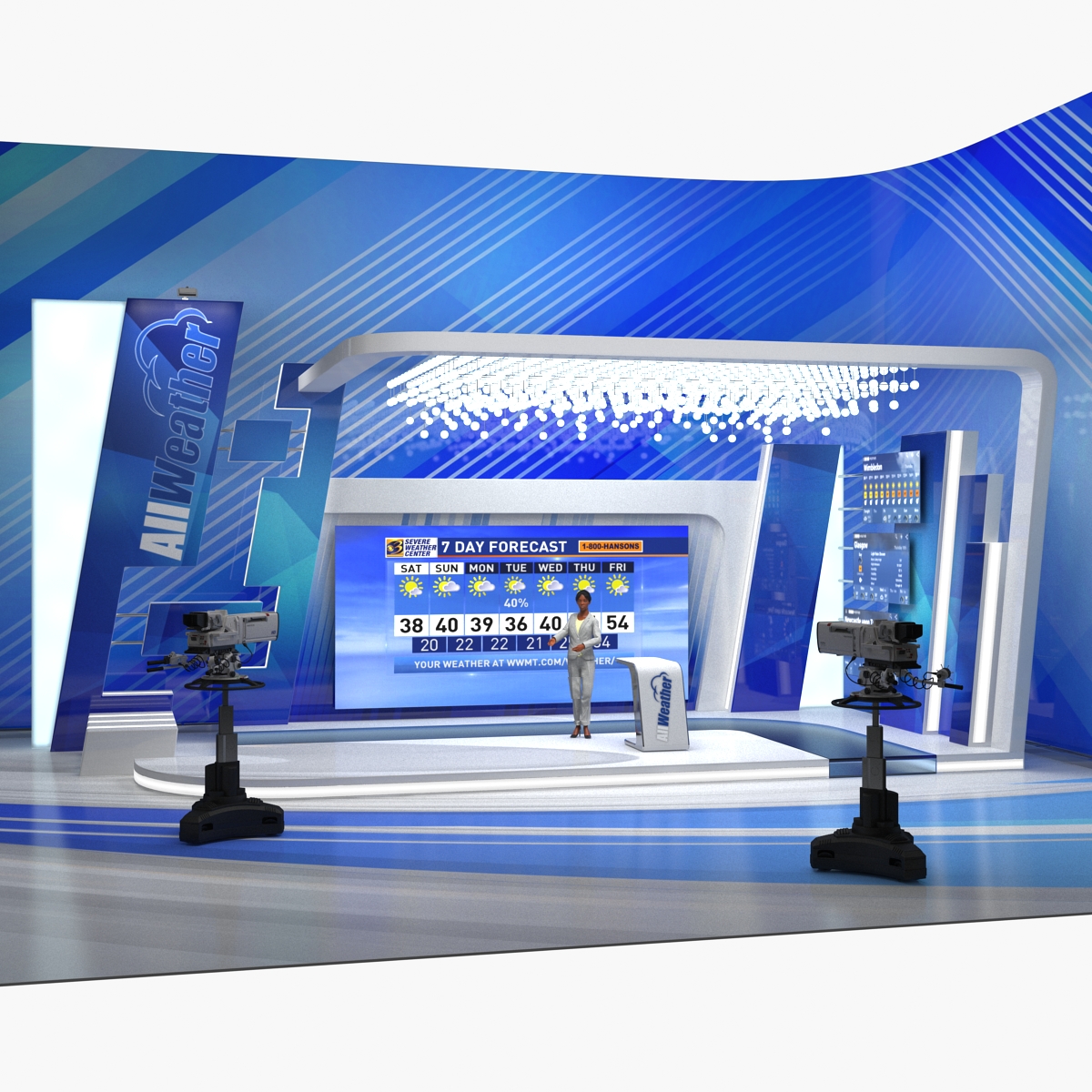 TV Studio with Cameras and Weather Presenter, view 3