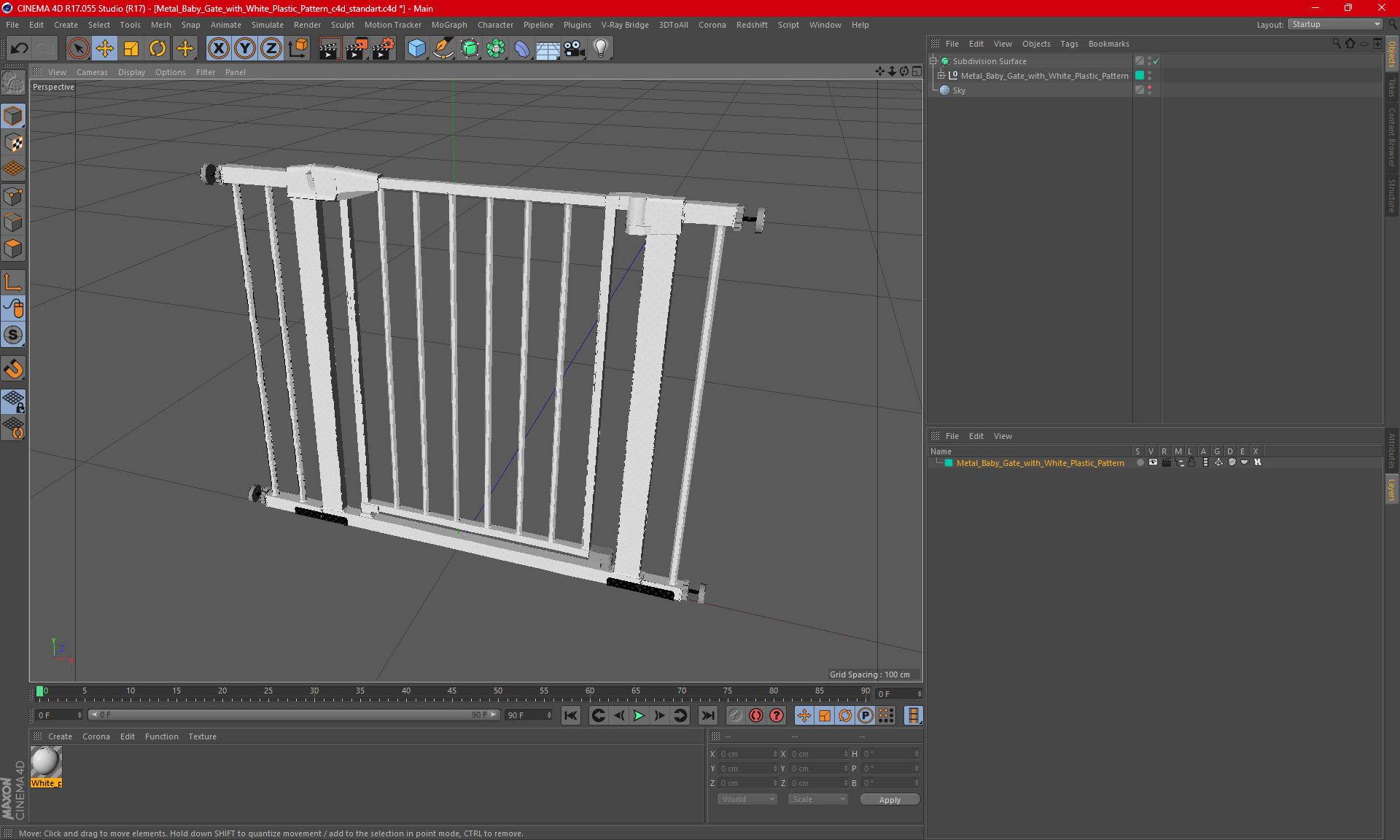 Metal Baby Gate with White Plastic Pattern 3D