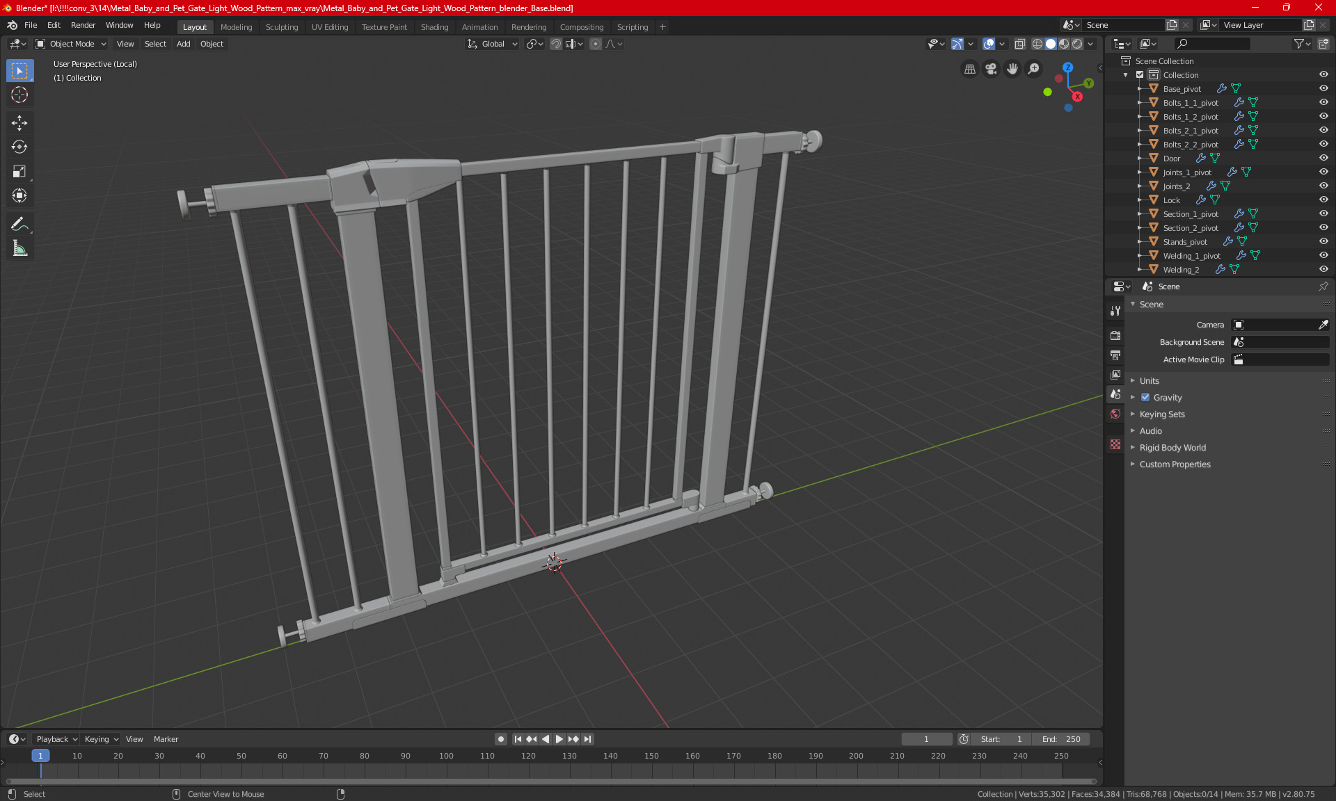 Metal Baby Gate with White Plastic Pattern 3D
