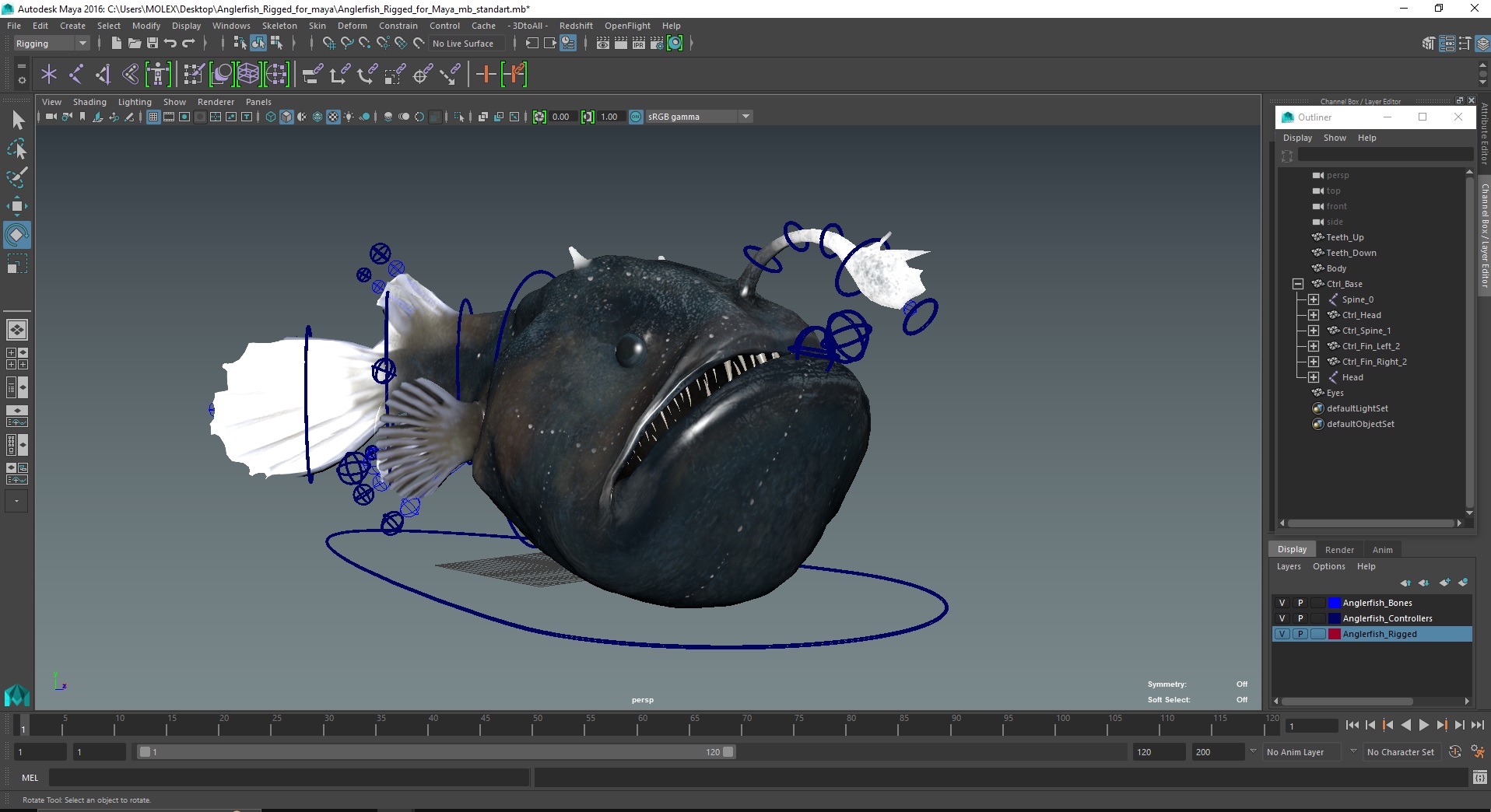 3D Anglerfish Rigged for Maya