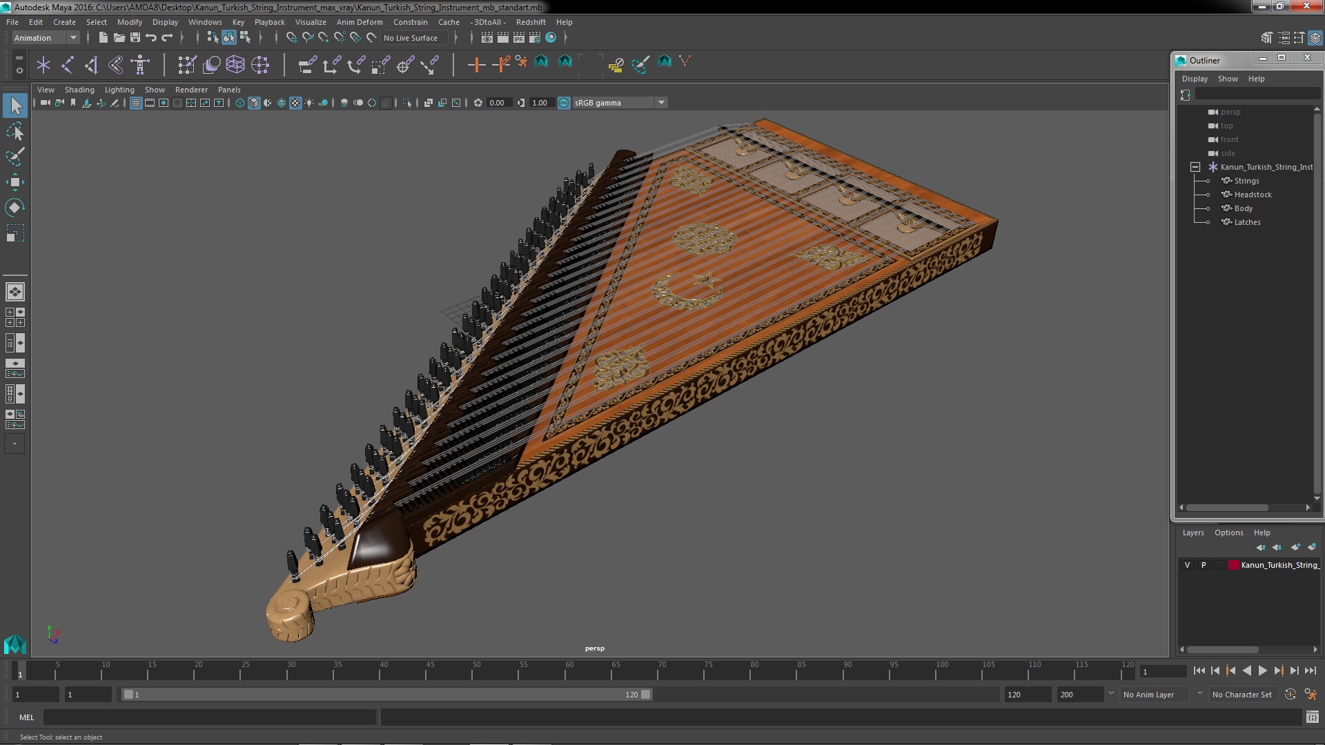 3D Kanun Turkish String Instrument