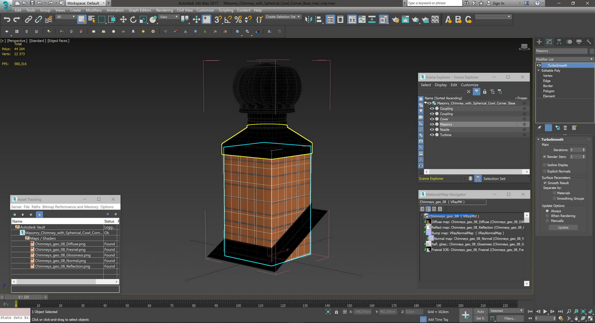 Masonry Chimney with Spherical Cowl Corner Base 3D