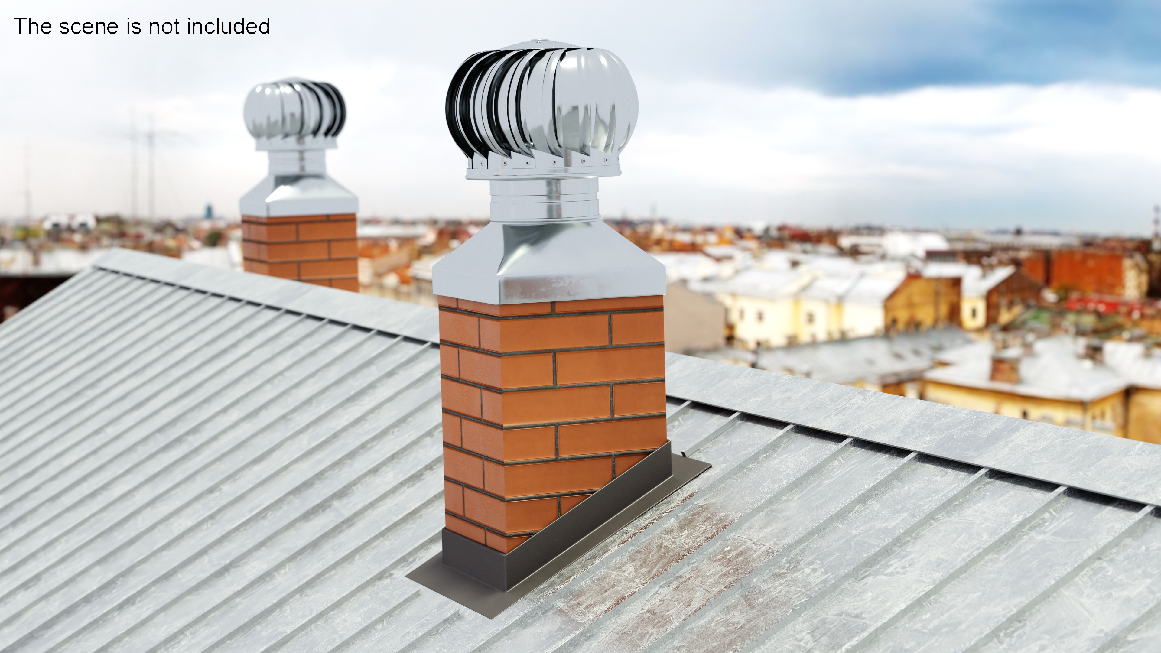 Masonry Chimney with Spherical Cowl Corner Base 3D