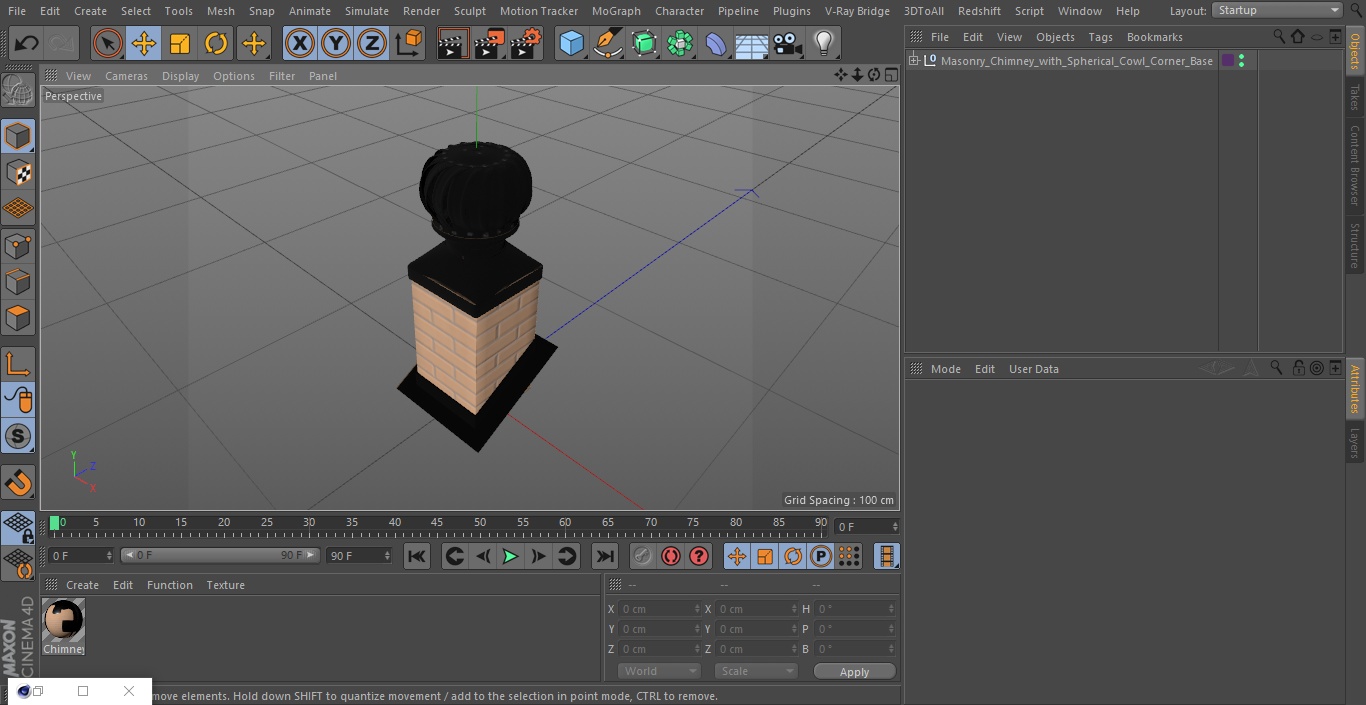 Masonry Chimney with Spherical Cowl Corner Base 3D