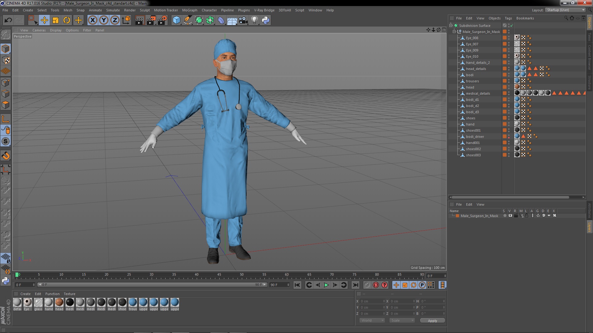 3D model Male Surgeon In Mask