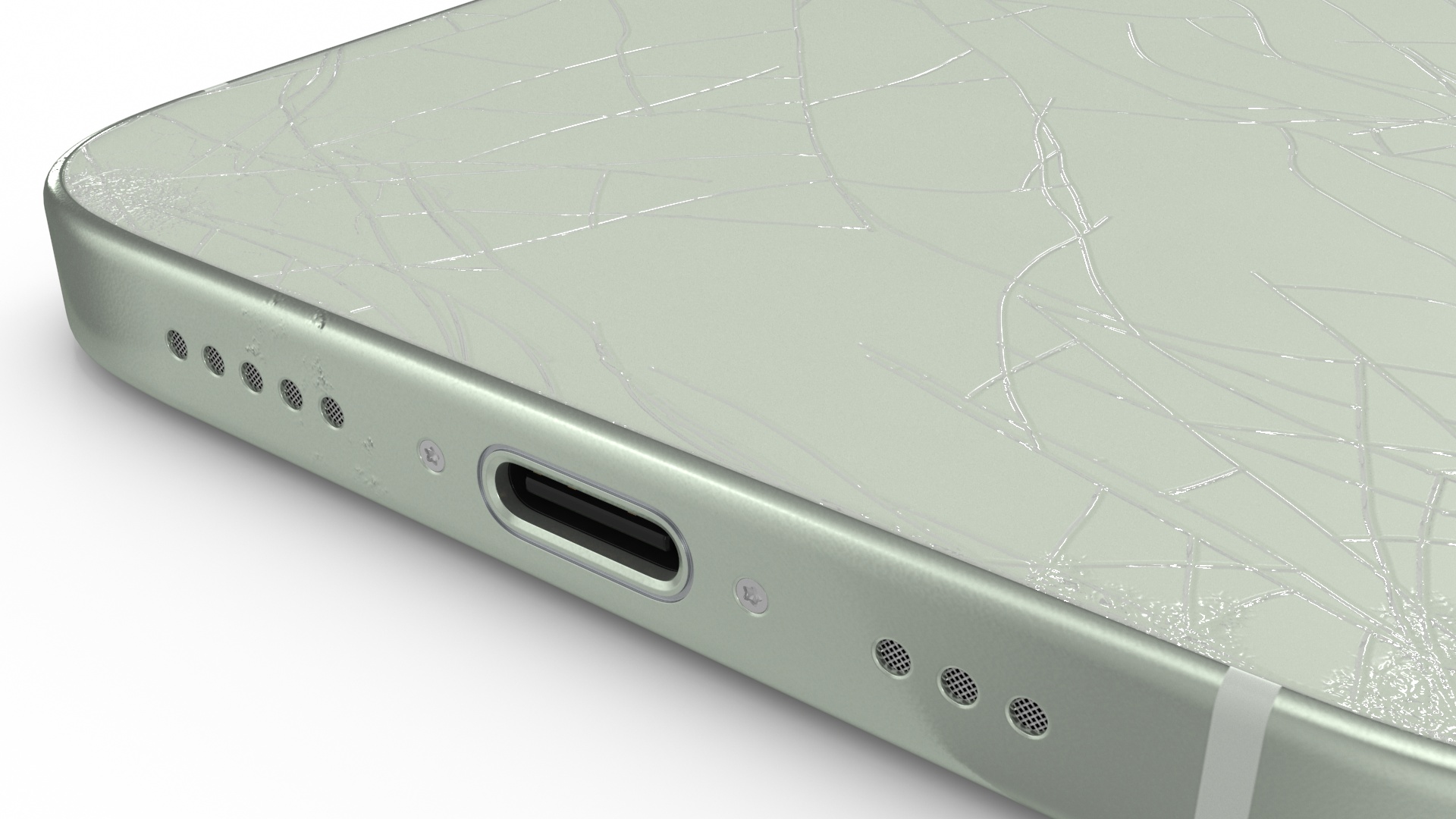 3D Green IPhone 15 Plus Damaged model