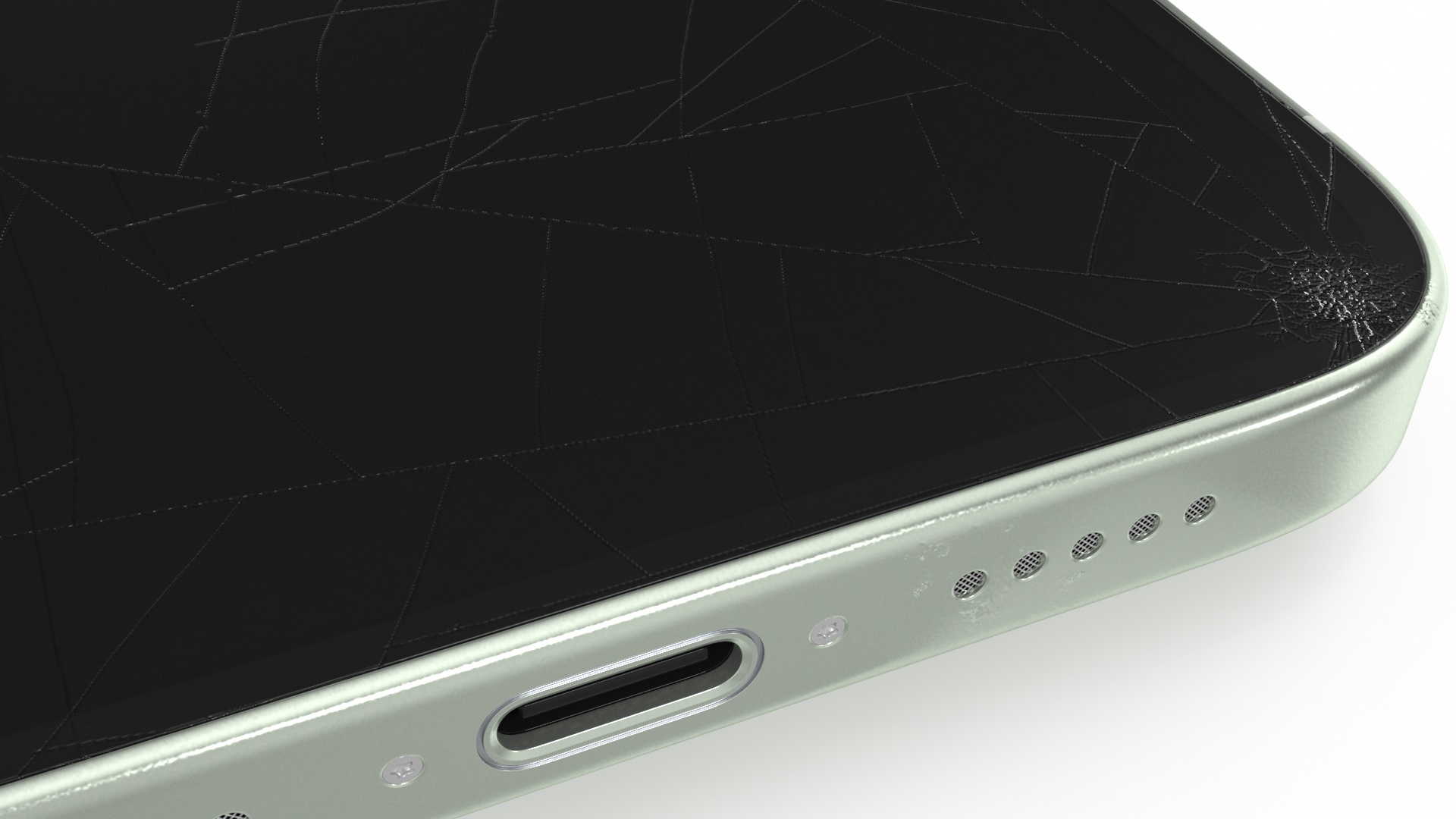 3D Green IPhone 15 Plus Damaged model