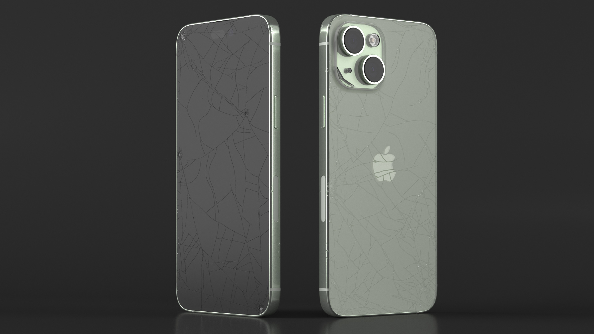 3D Green IPhone 15 Plus Damaged model