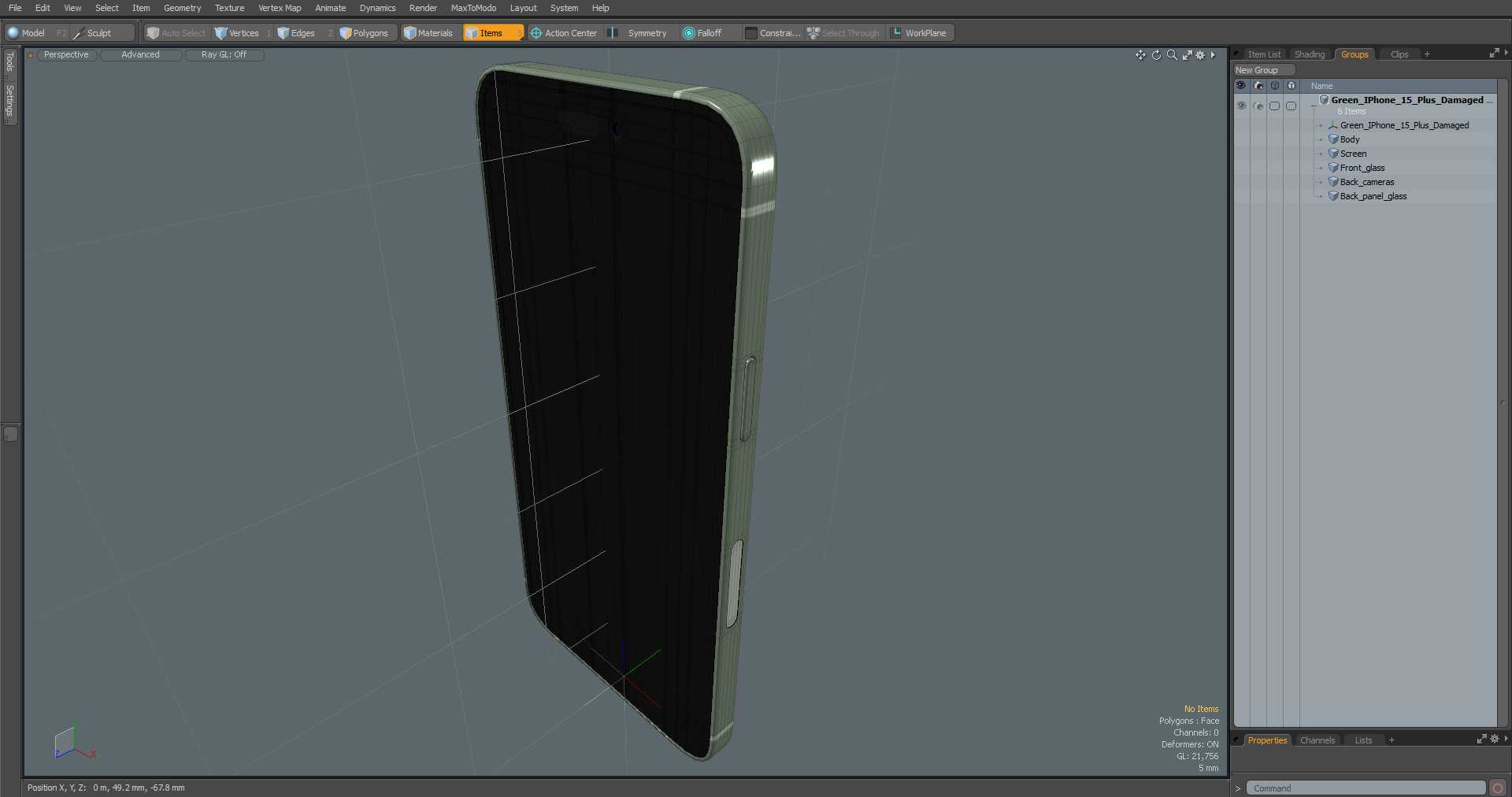 3D Green IPhone 15 Plus Damaged model