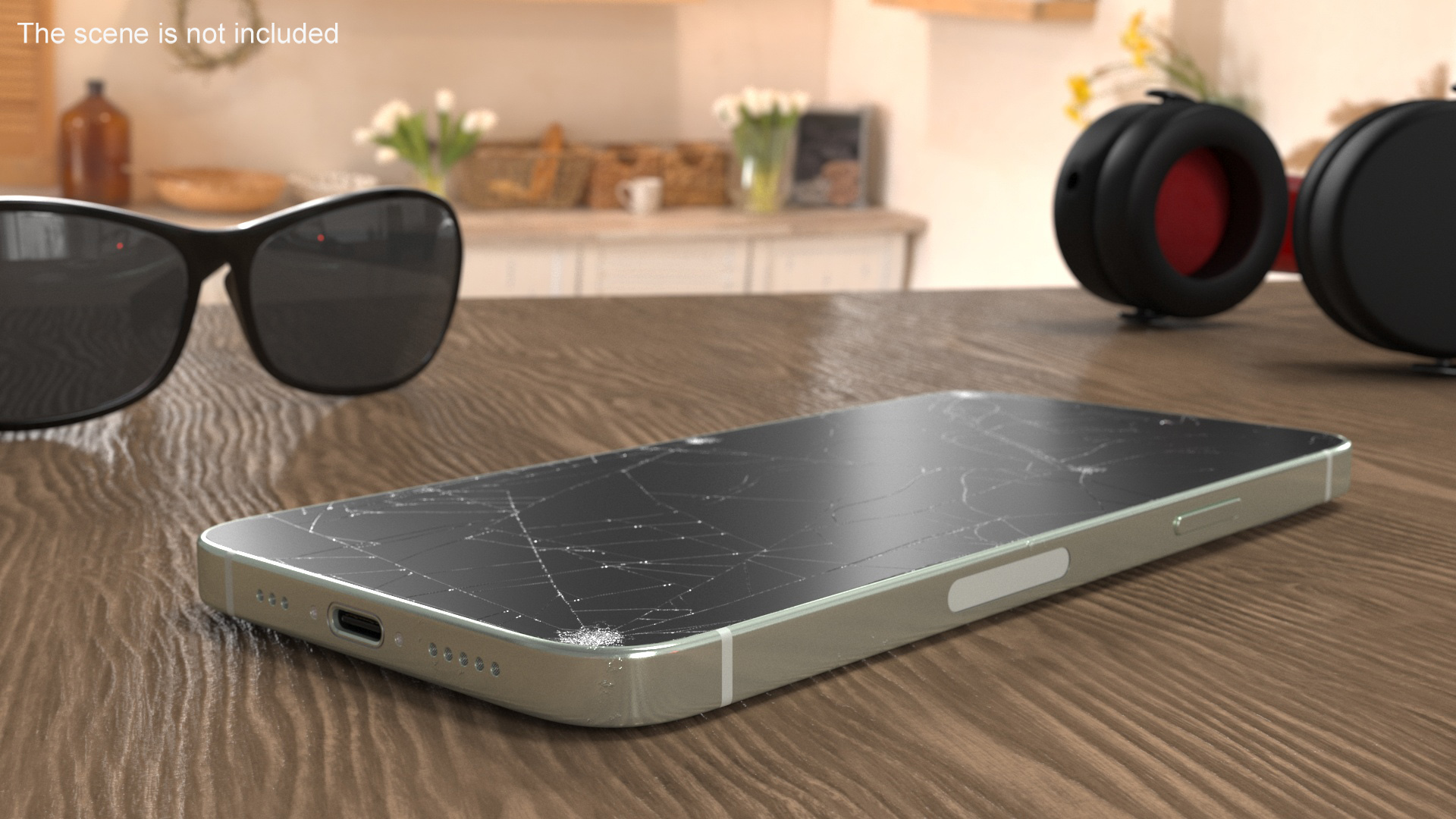 3D Green IPhone 15 Plus Damaged model