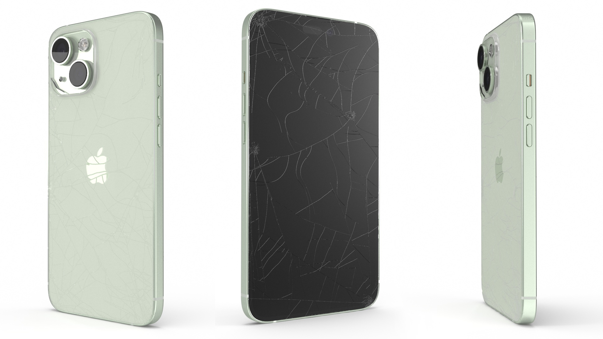 3D Green IPhone 15 Plus Damaged model