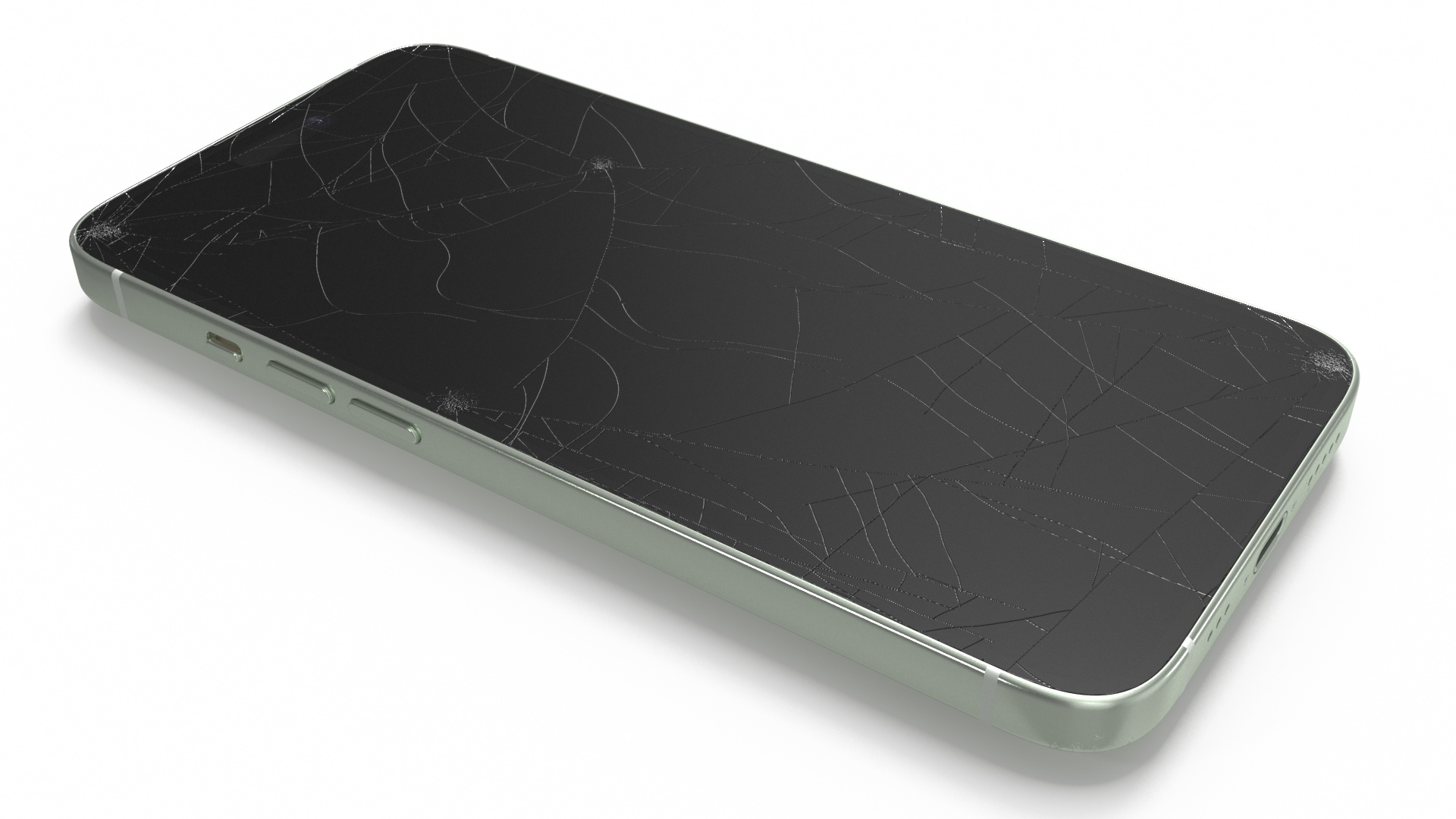 3D Green IPhone 15 Plus Damaged model