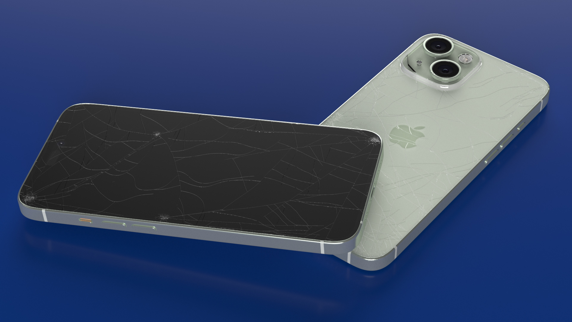 3D Green IPhone 15 Plus Damaged model