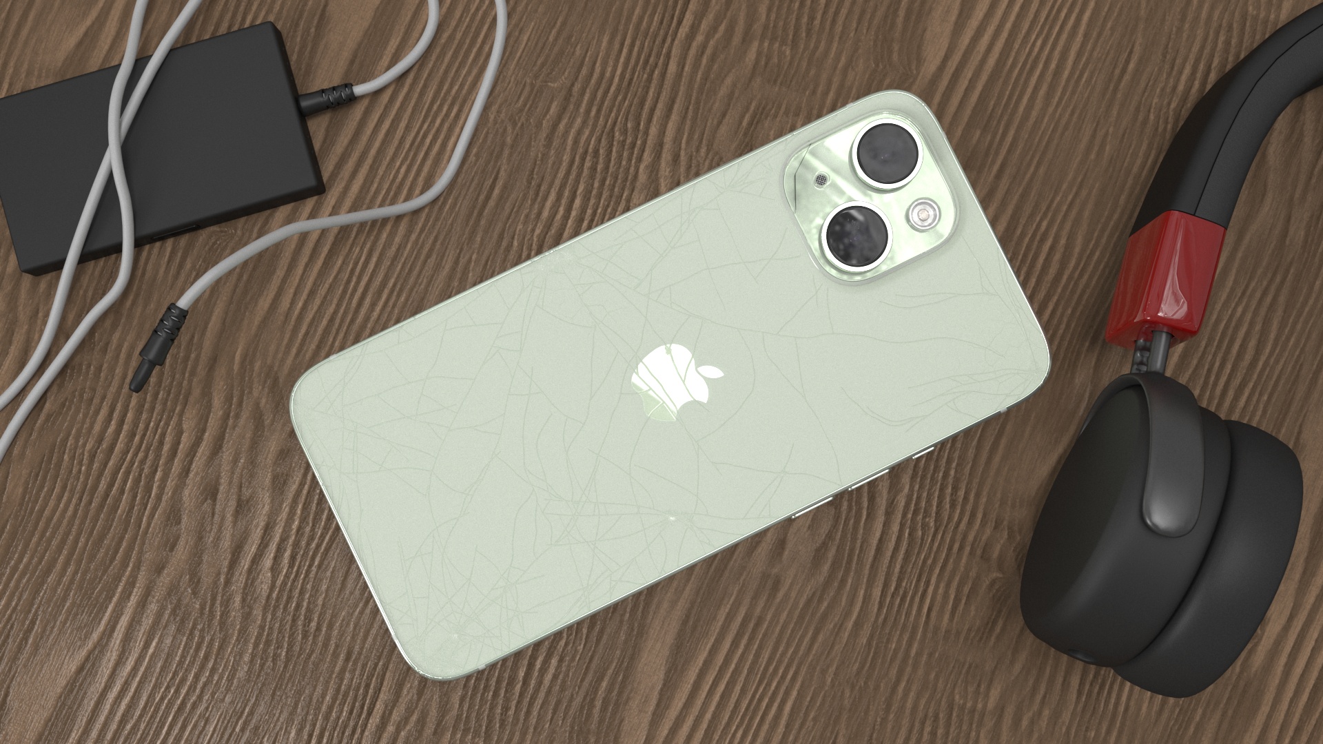 3D Green IPhone 15 Plus Damaged model