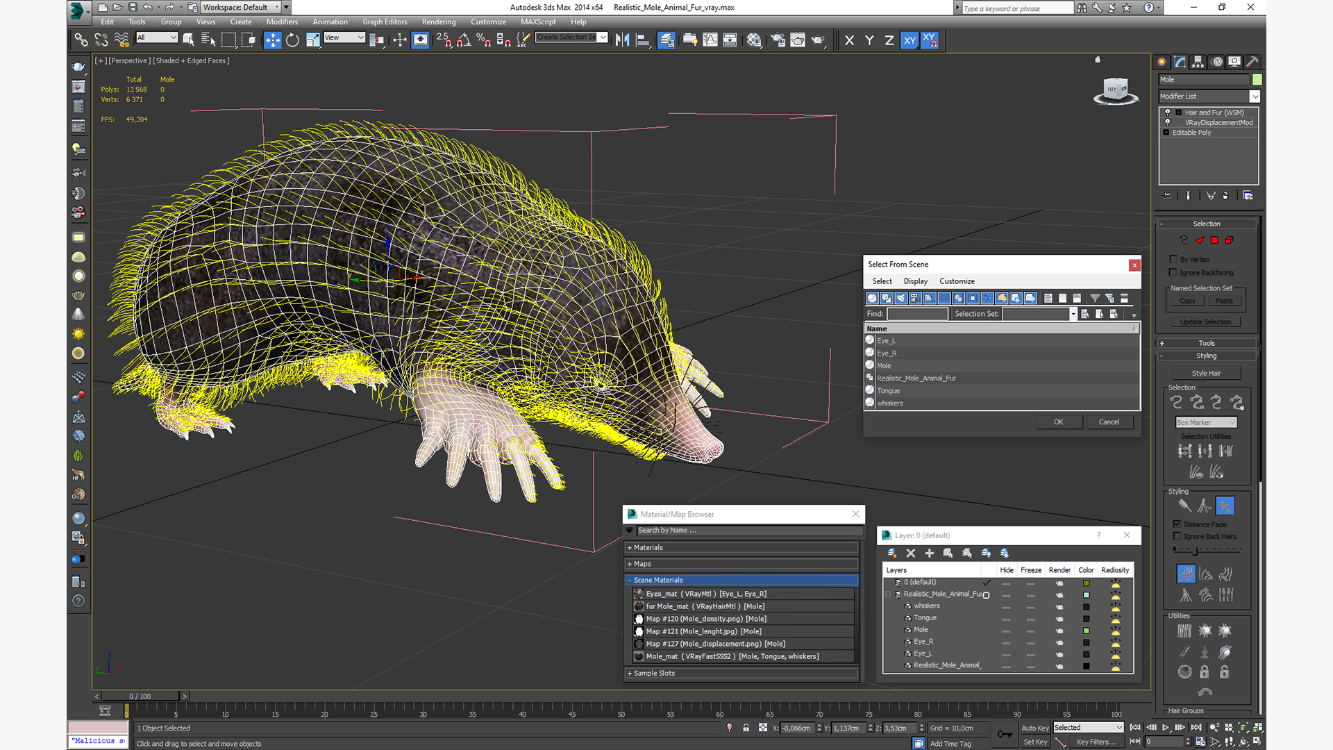 3D model Realistic Mole Animal Fur