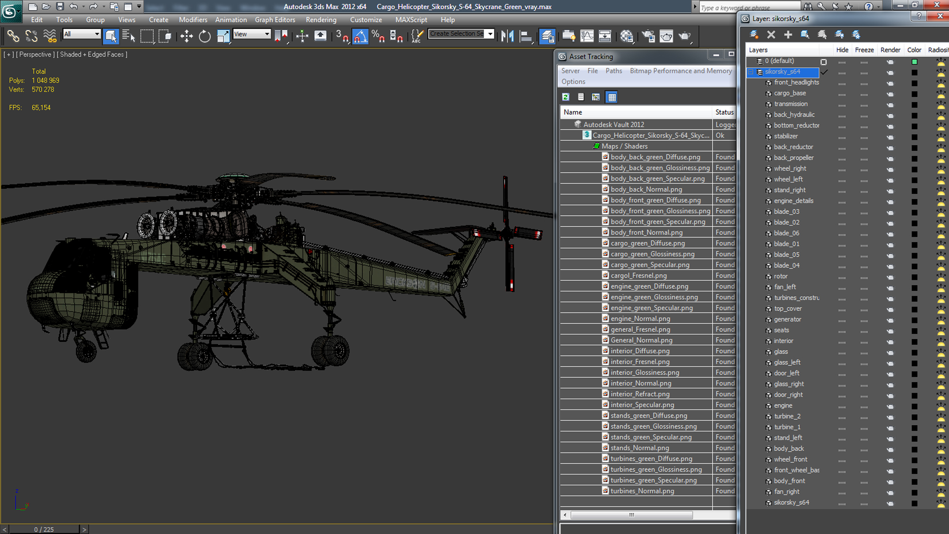 3D model Cargo Helicopter Sikorsky S-64 Skycrane Green