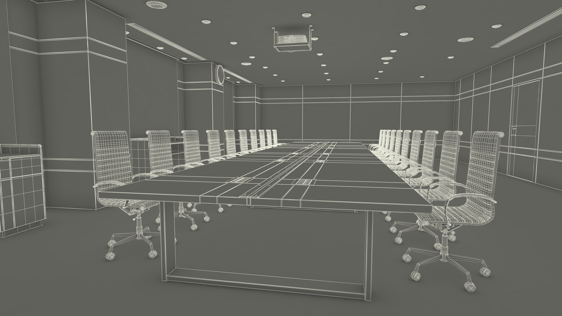 3D Meeting Room Wooden With Filling Light model