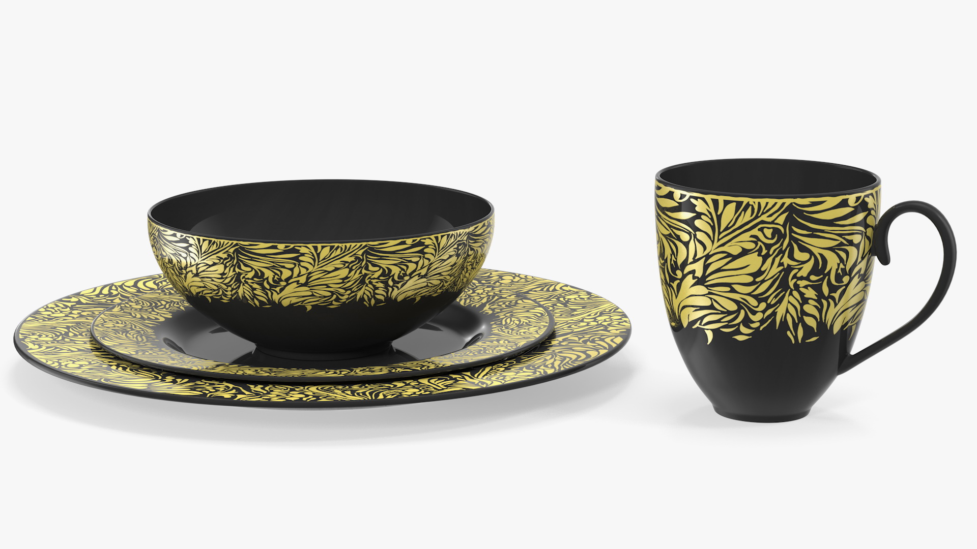 Black and Gold Dinnerware Set 3D model