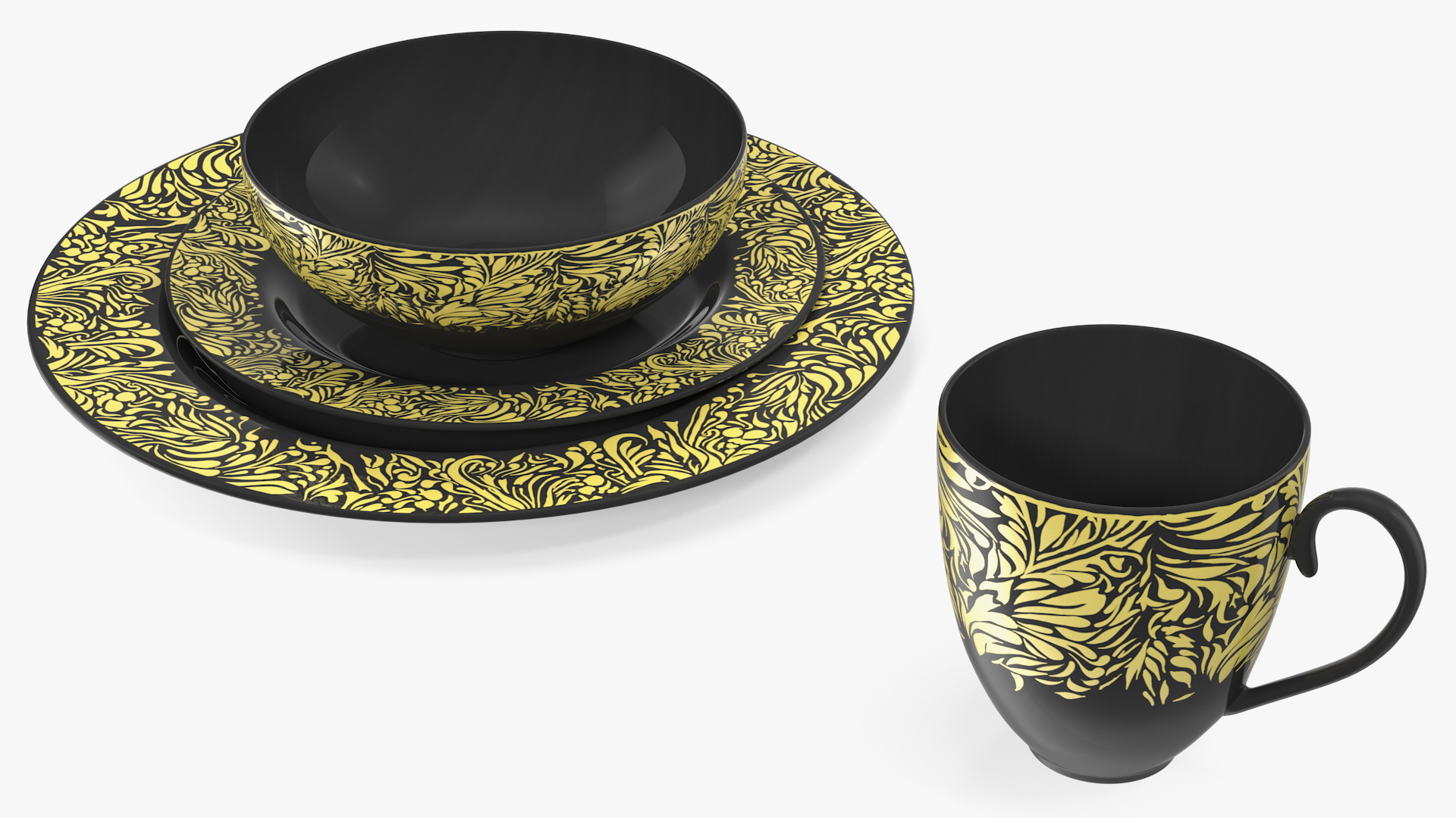 Black and Gold Dinnerware Set 3D model