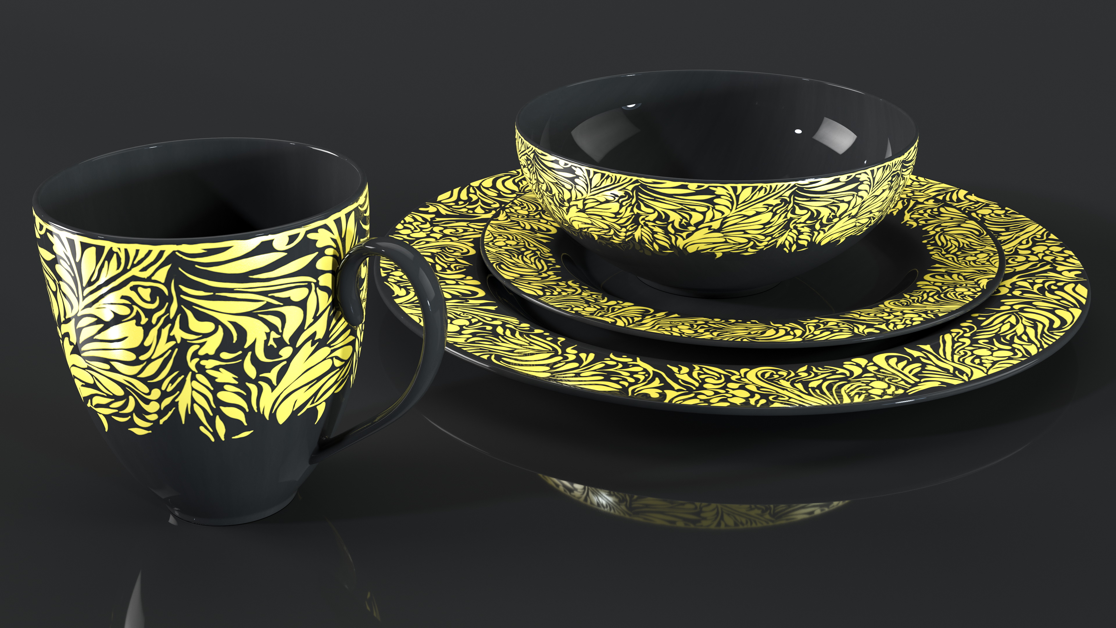 Black and Gold Dinnerware Set 3D model