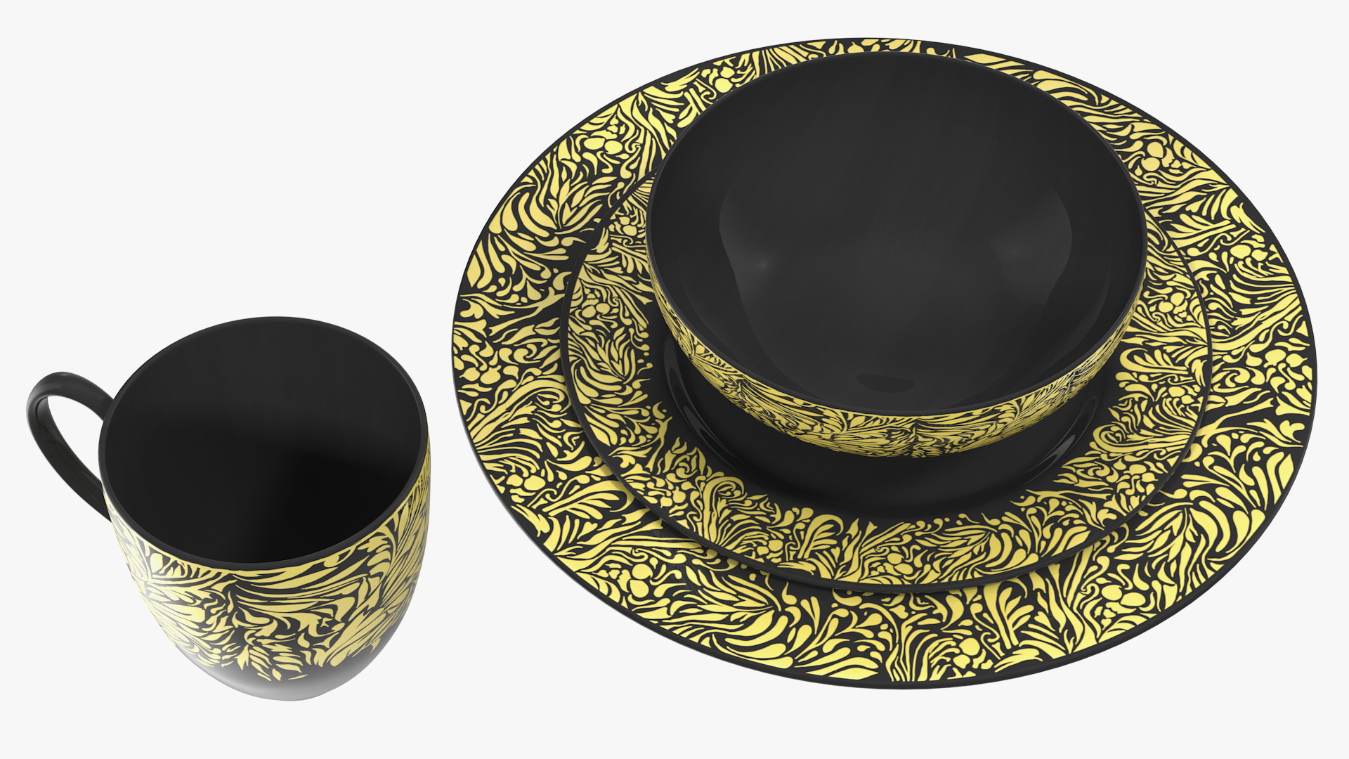 Black and Gold Dinnerware Set 3D model