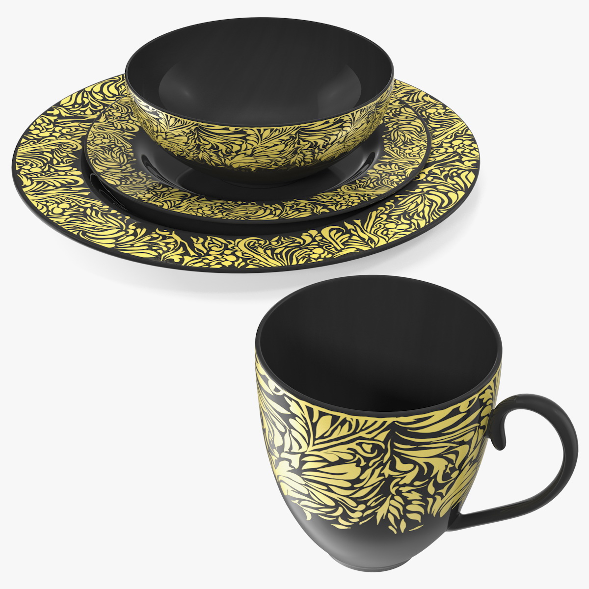 Black and Gold Dinnerware Set 3D model
