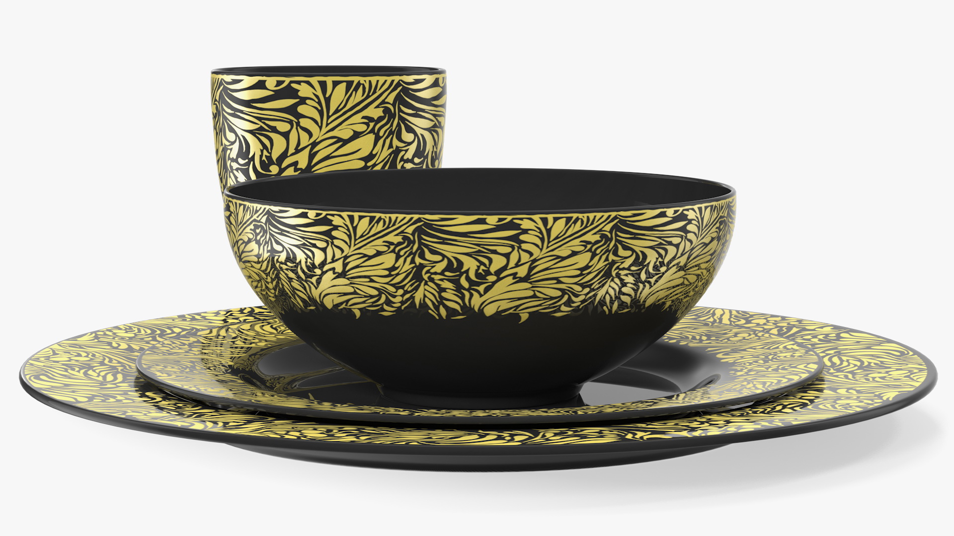 Black and Gold Dinnerware Set 3D model