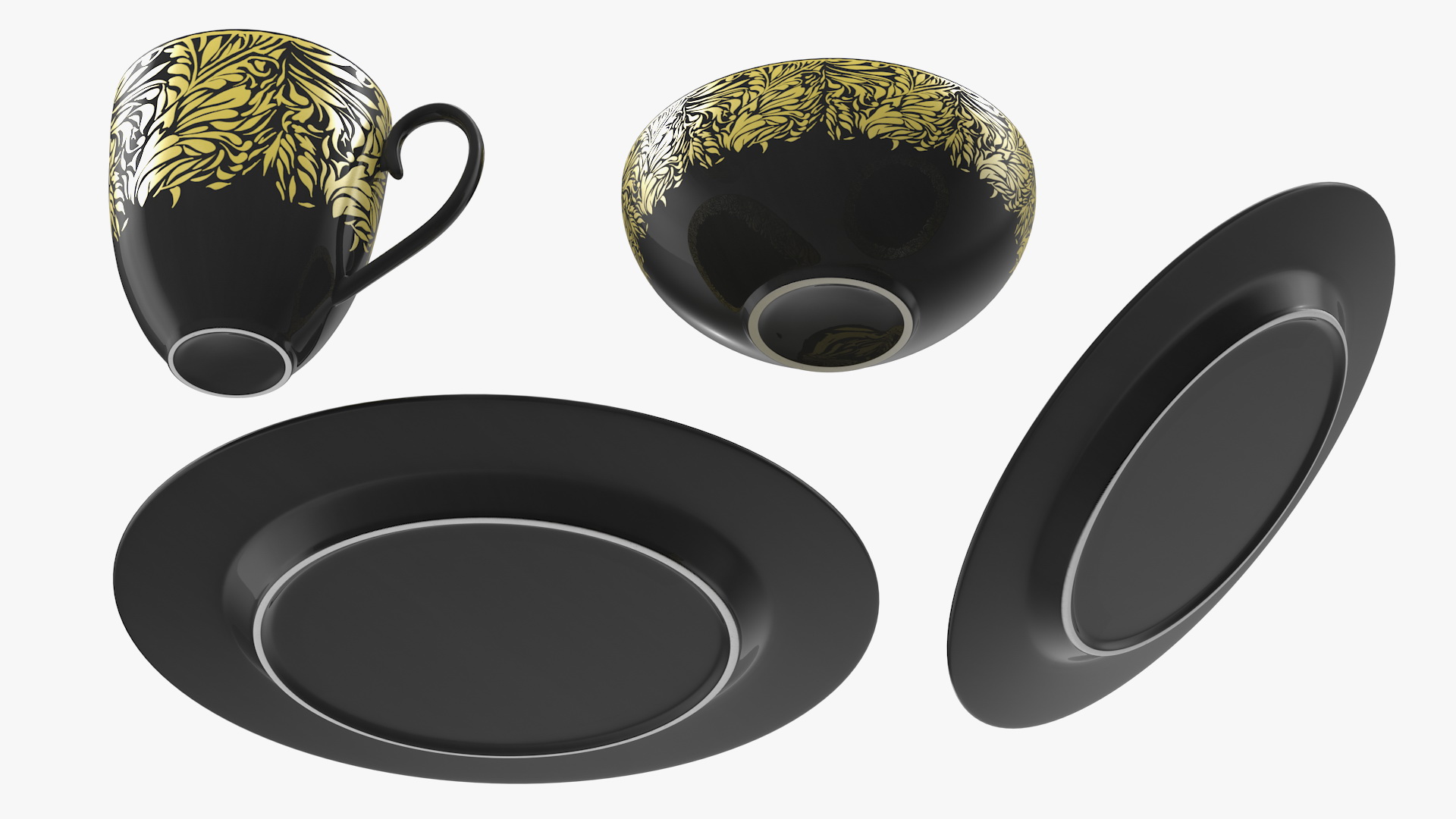 Black and Gold Dinnerware Set 3D model