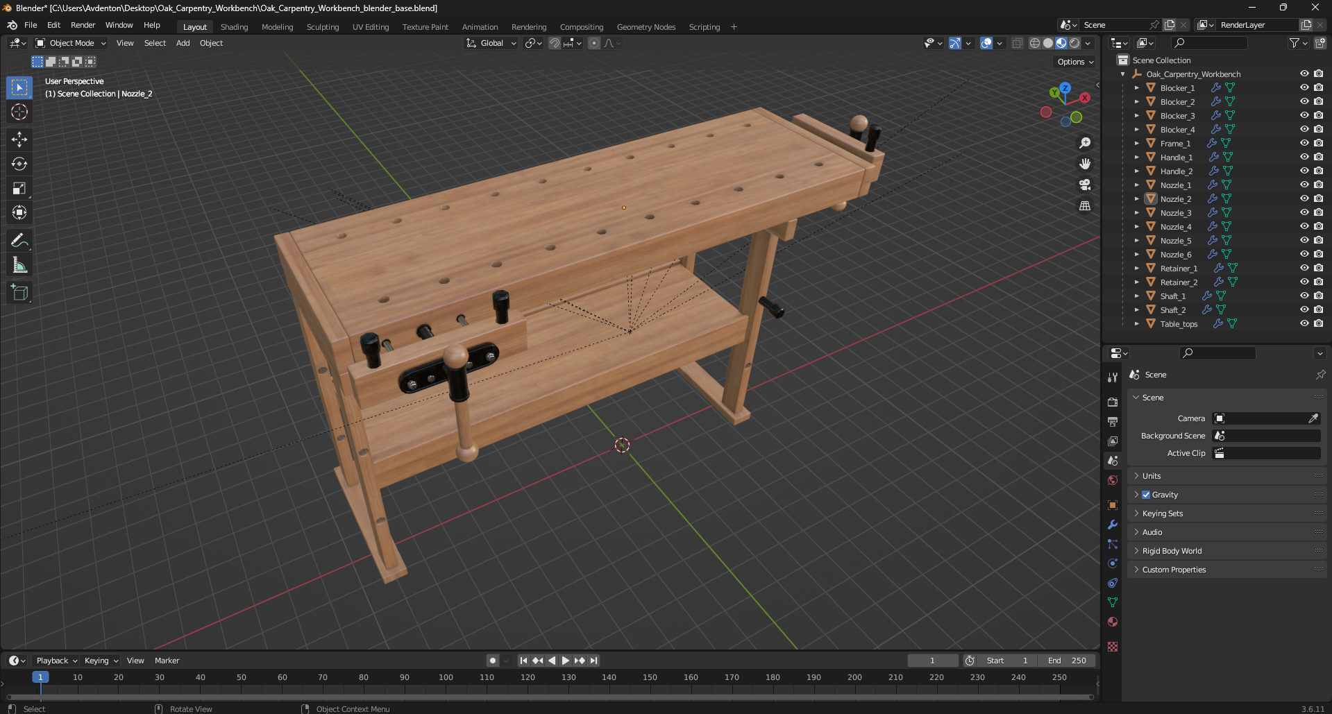 3D Oak Carpentry Workbench model