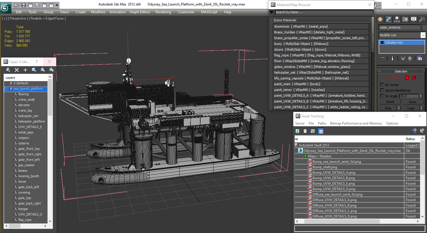 Odyssey Sea Launch Platform with Zenit 3SL Rocket 3D model