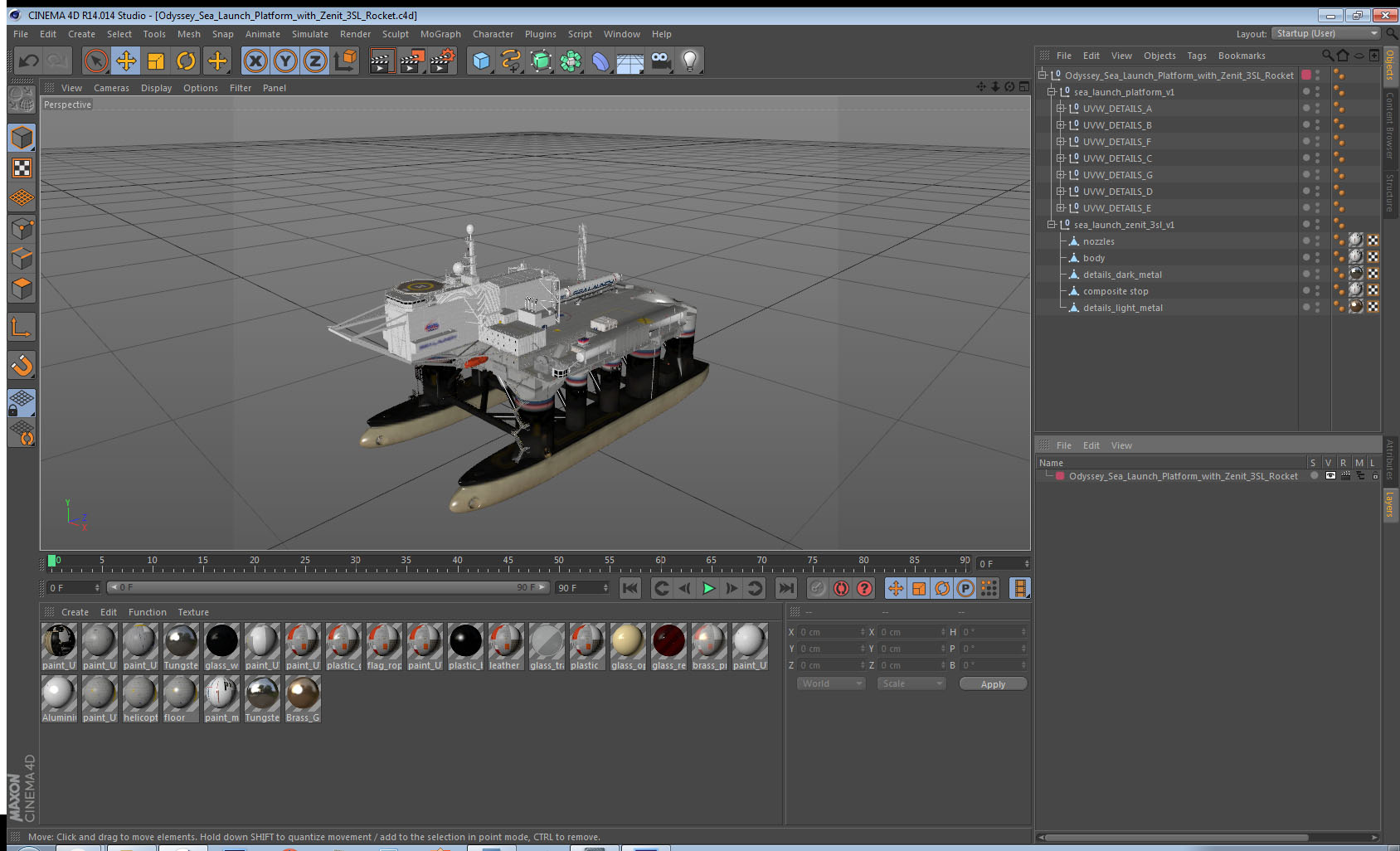 Odyssey Sea Launch Platform with Zenit 3SL Rocket 3D model