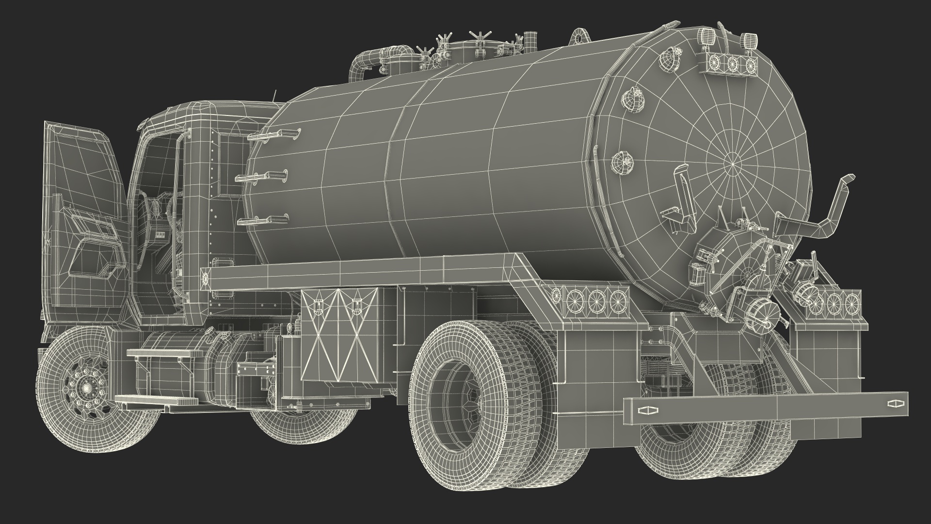 3D White Vacuum Truck Peterbilt 537 Rigged for Cinema 4D model