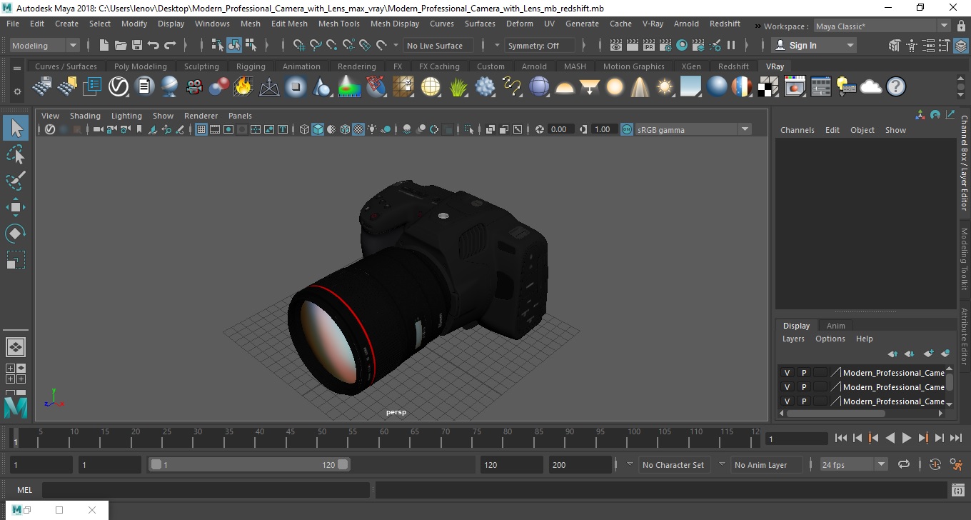 3D Modern Professional Camera with Lens
