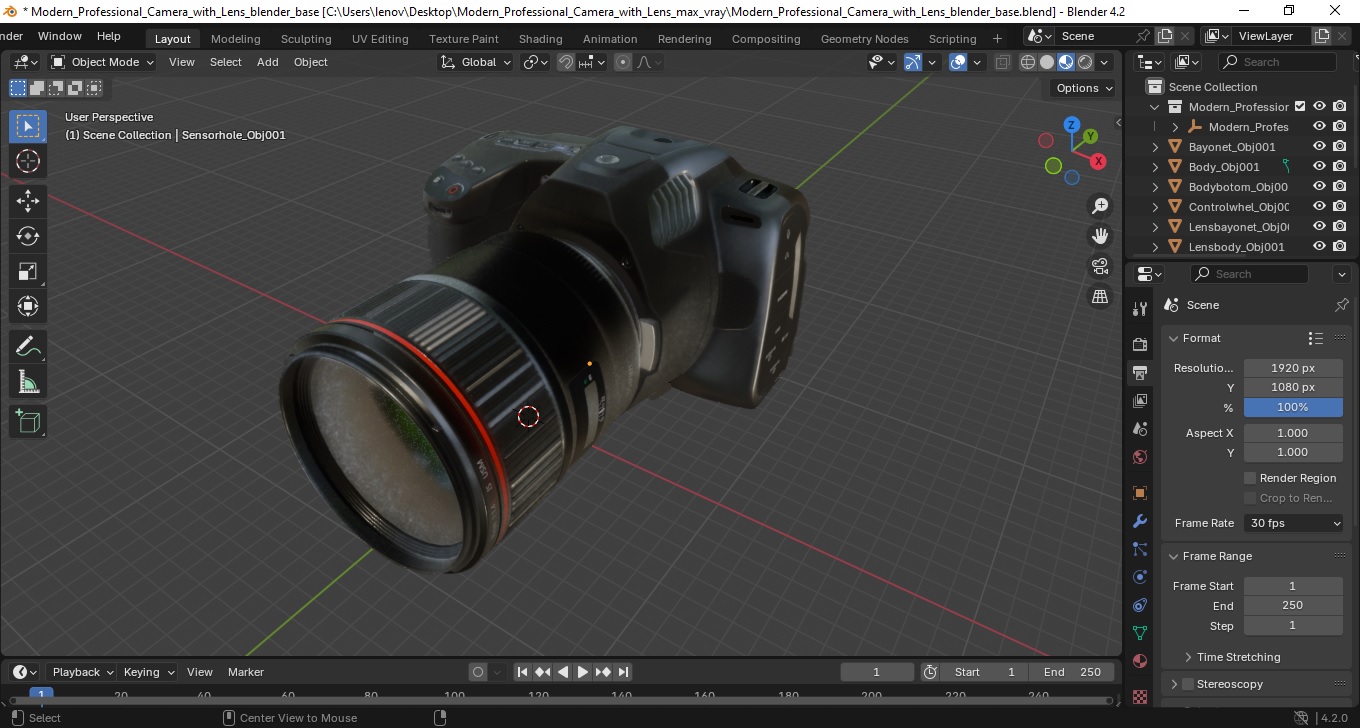 3D Modern Professional Camera with Lens