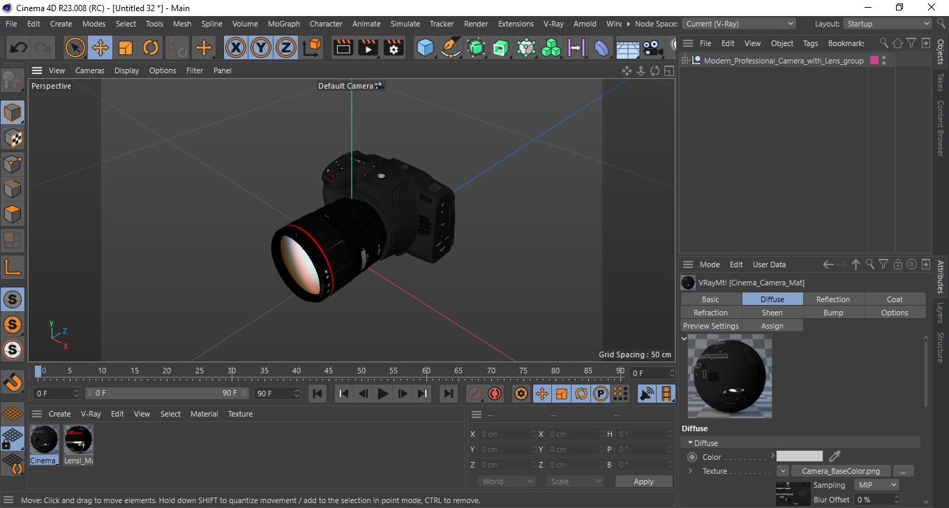 3D Modern Professional Camera with Lens