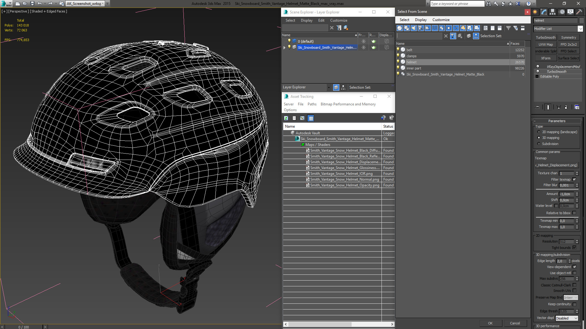 3D Ski Snowboard Smith Vantage Helmet Matte Black