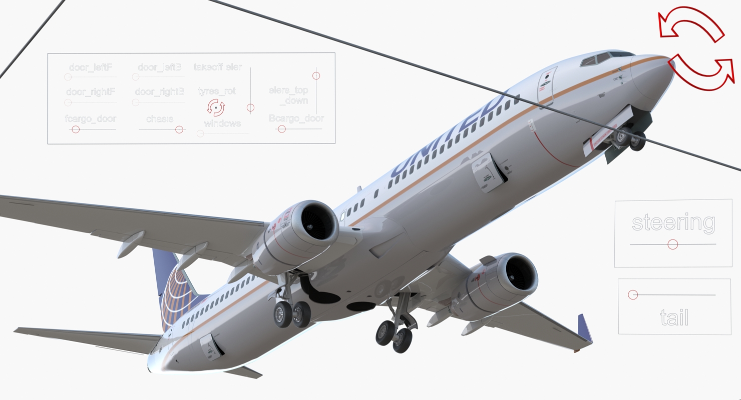 3D Boeing 737 900 ER United Airlines with Cabin Rigged